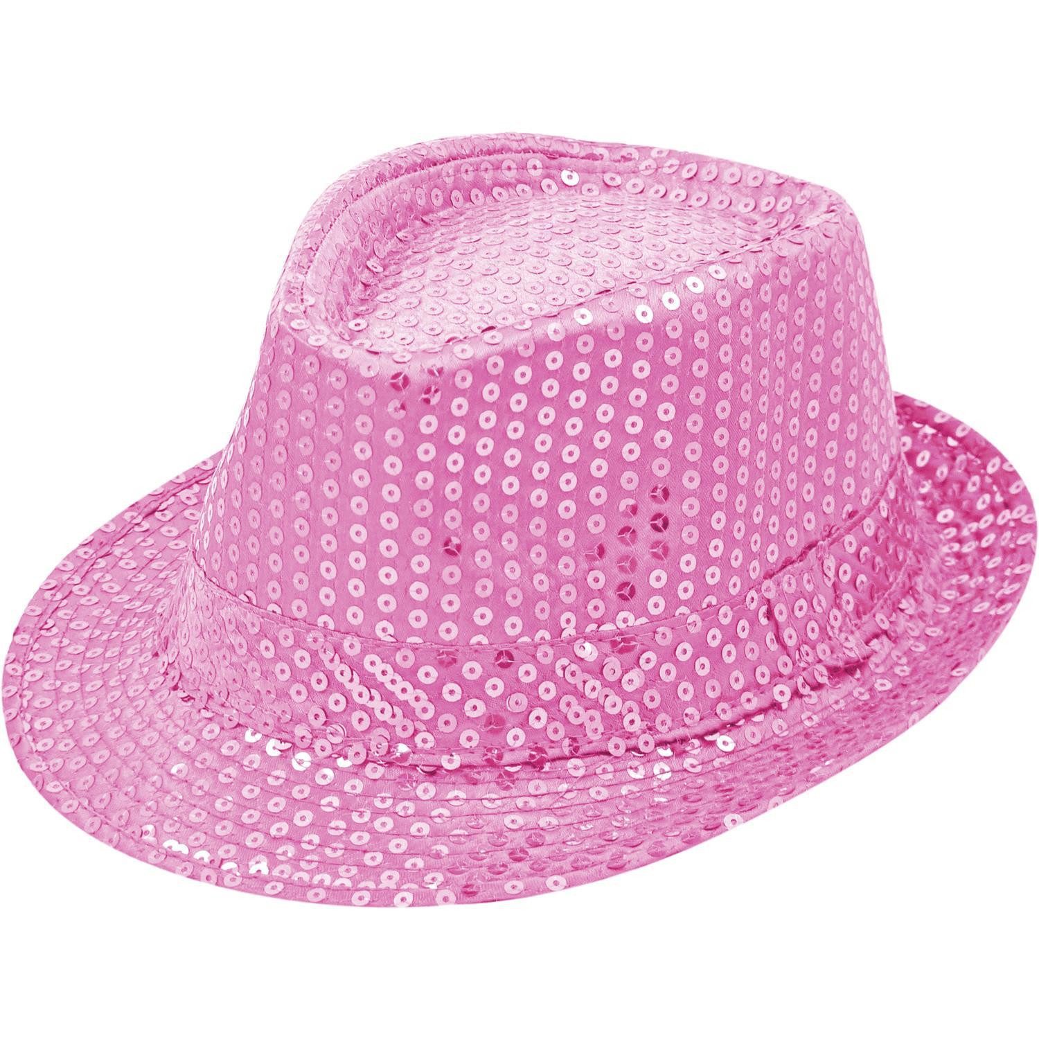 Party Factory Kostüm Pailletten-Hut rosa Basic Kostüm Accessoire, mit glitzernden Pailletten versehen