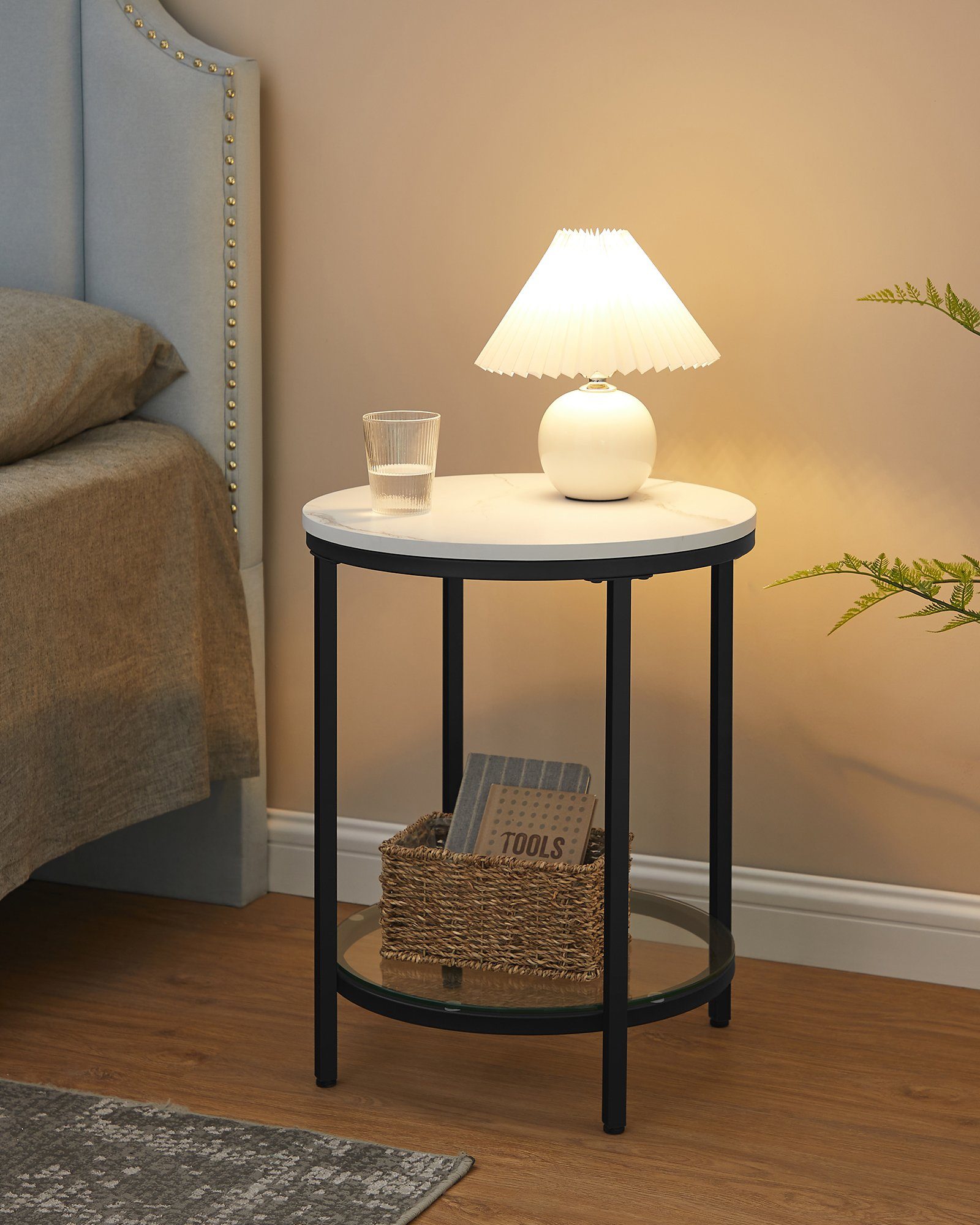 VASAGLE Beistelltisch, 2 Ebenen, Hartglas, Marmoroptik, Ø 45 cm, modern, mi günstig online kaufen