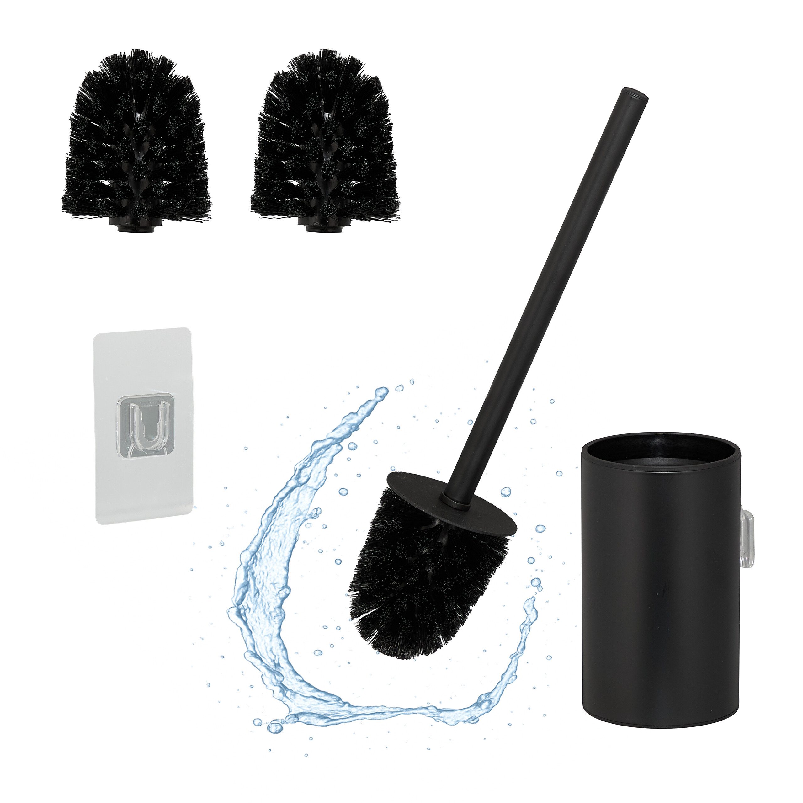 relaxdays WC-Reinigungsbürste Toilettenbürste zur Wandmontage, Klobürsten bis 36 x 8 cm, Handelsübliche Toilettenbürsten, (4-tlg), schwarz