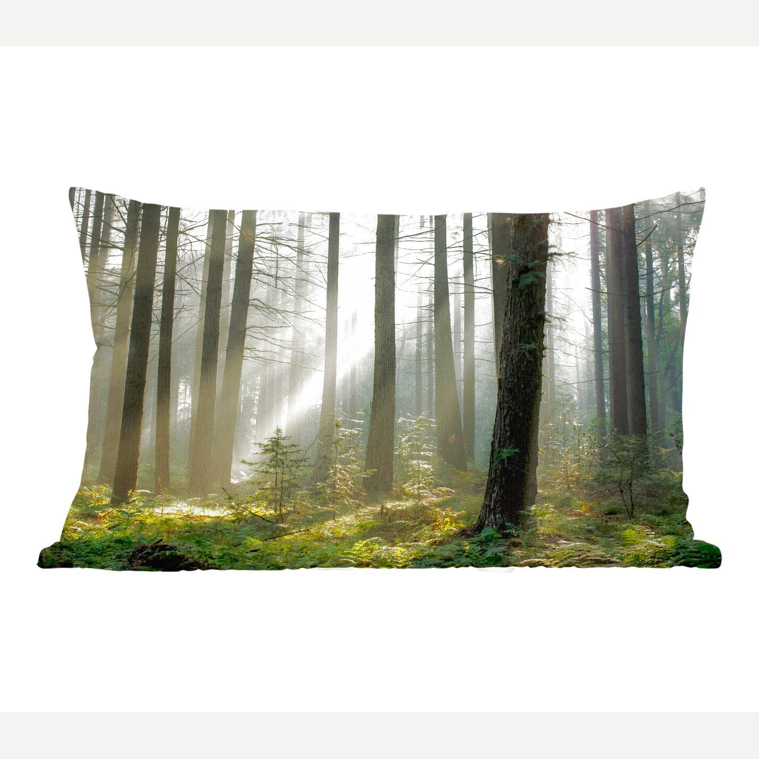 MuchoWow Dekokissen Wald - Pflanzen - Nebel, Wohzimmer Dekoration, Zierkissen, Dekokissen mit Füllung, Schlafzimmer