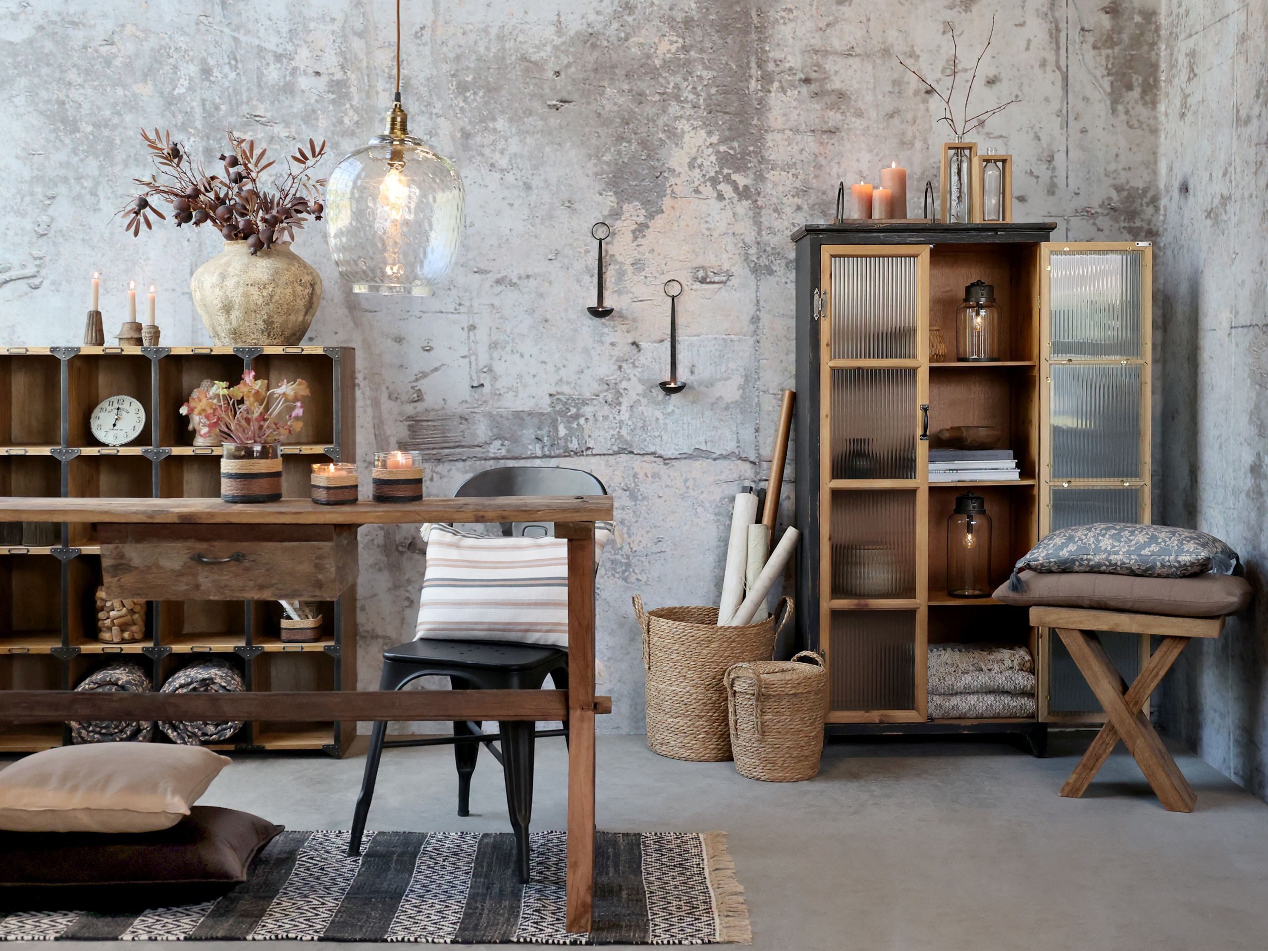 Chic Antique Vitrine Vintage Mathéo Holz Metall geripptes Glas