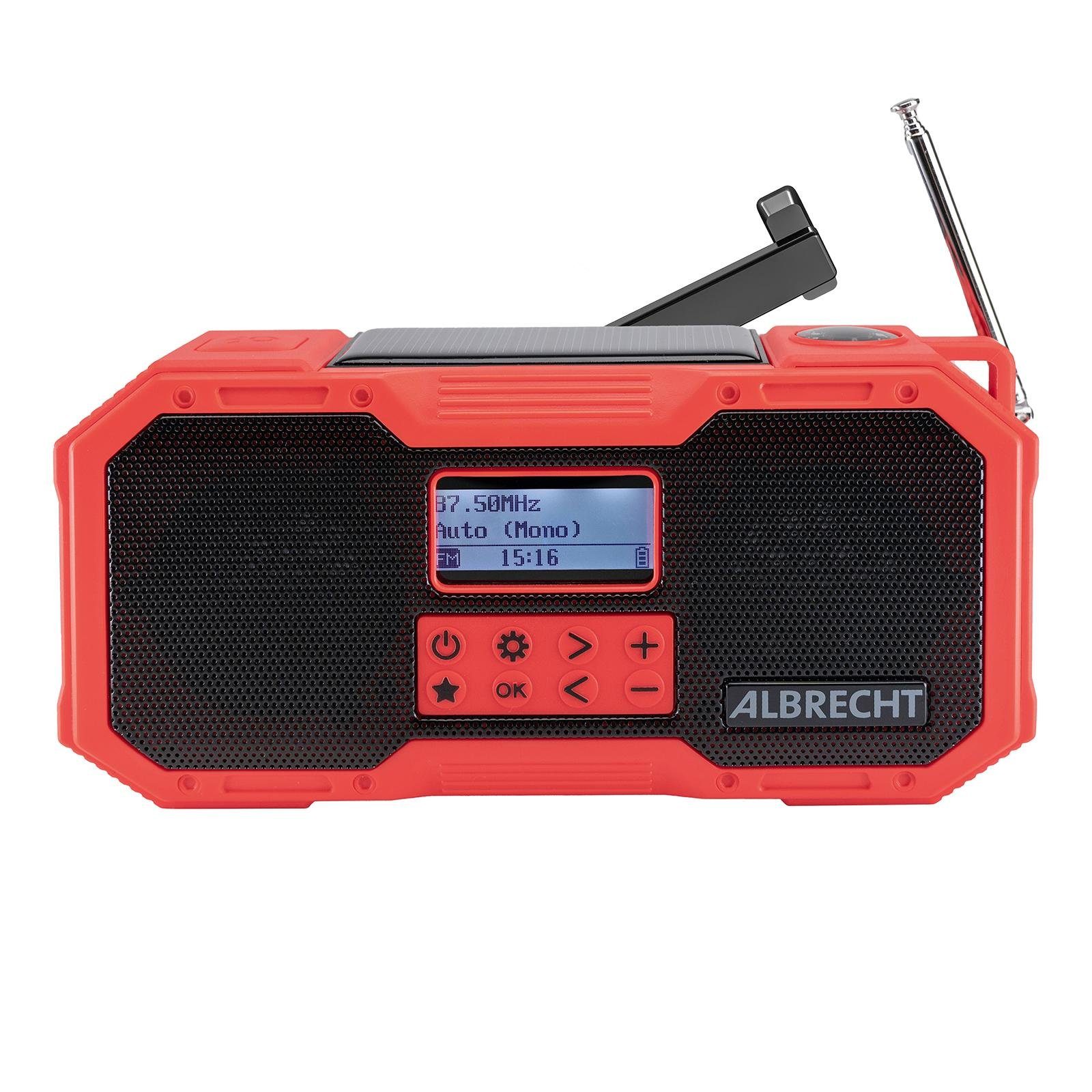 Albrecht DR 112 DAB+ Outdoor Kurbelradio Digitalradio (DAB) (Digitalradio (DAB), UKW, Music Streaming vom Smartphone, Bluetooth, integrierter Akku, Handkurbel, USB, Solarmodul)