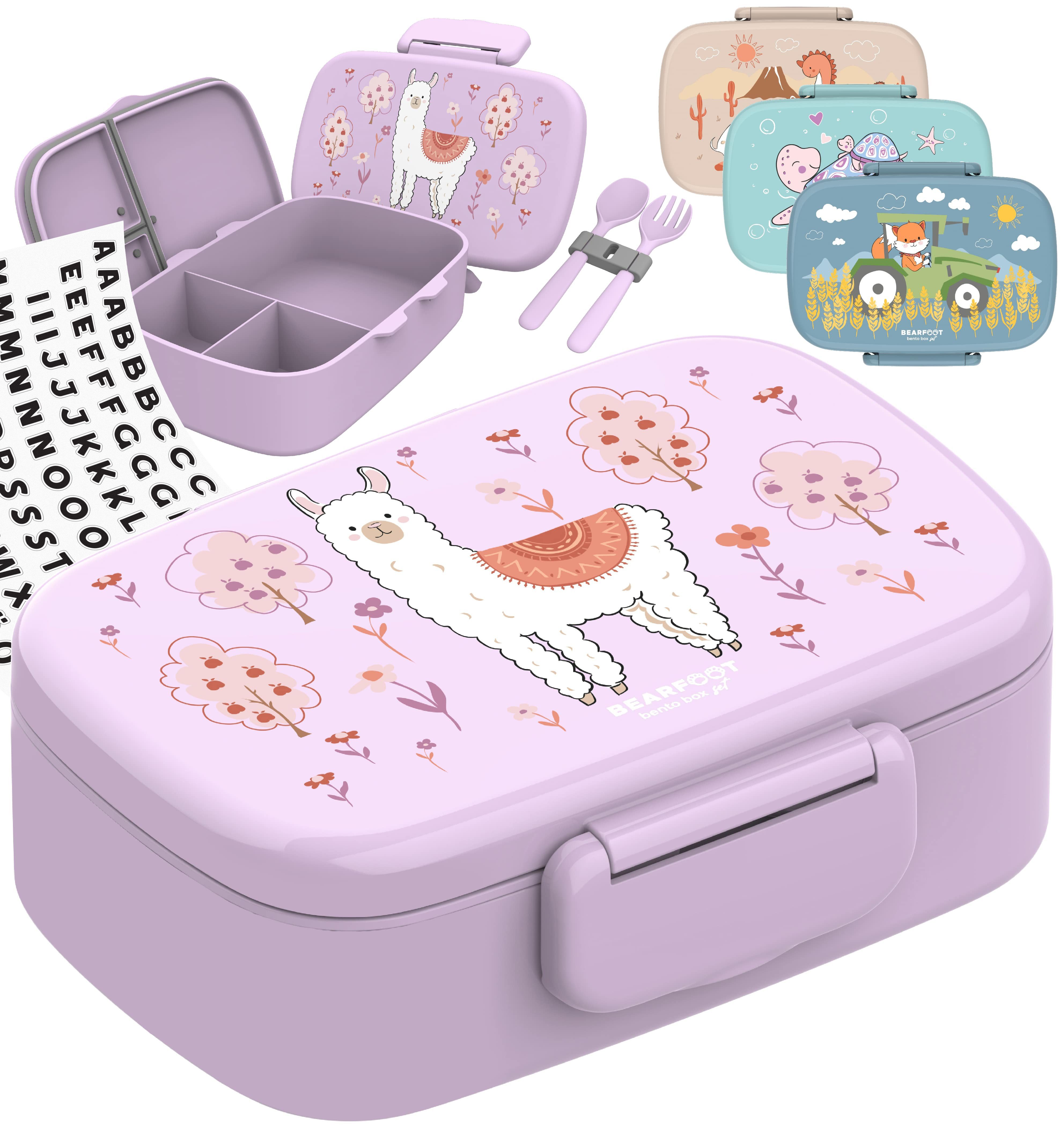 BEARFOOT Lunchbox Brotdose Kinder mit Fächern, leicht & auslaufsicher - Lama, Kindergarten und Schule - Mädchen und Jungen, Vesperbox, Snackbox