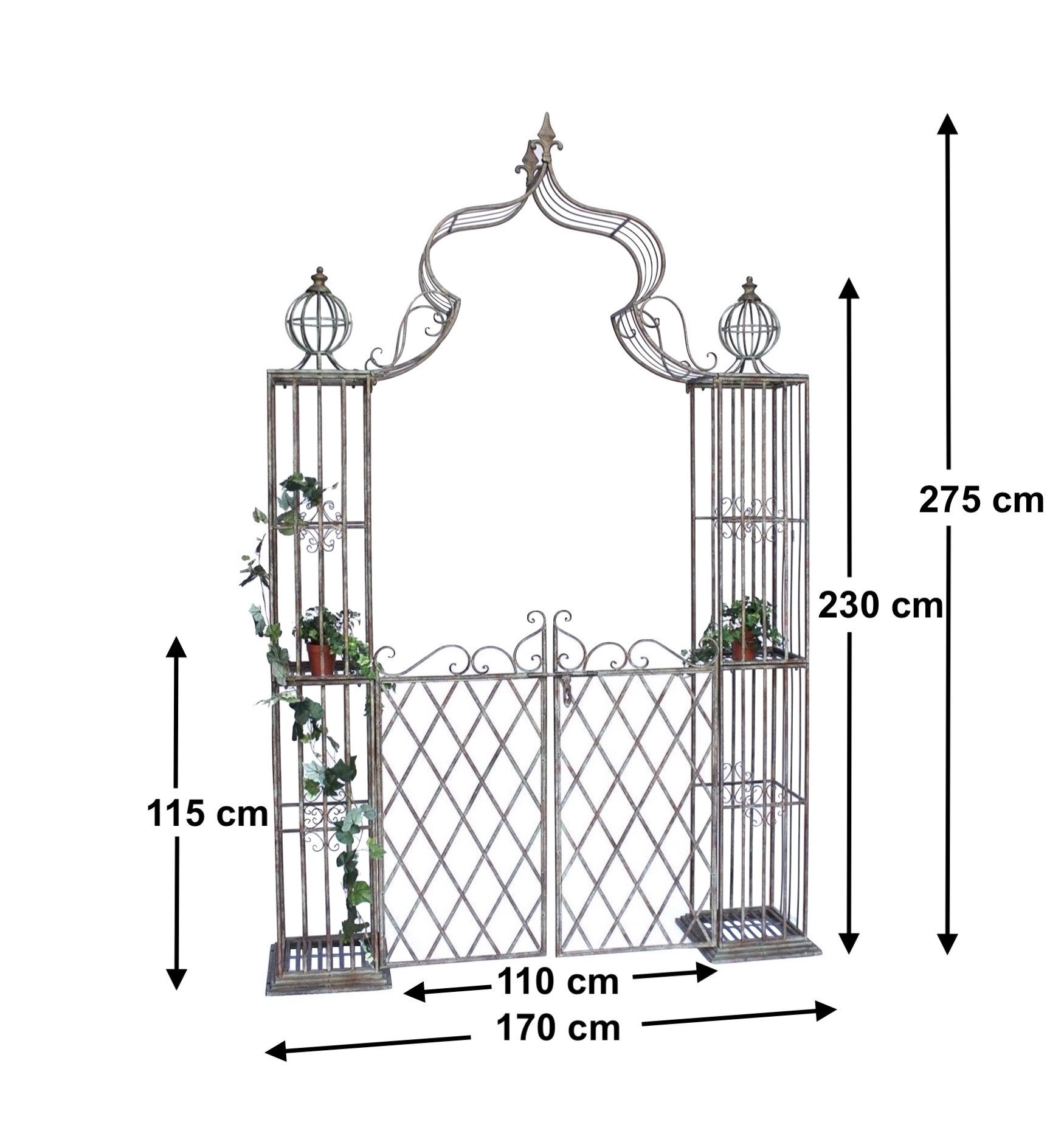Thumbnail - DanDiBo Rosenbogen mit Tor Pforte Metall 275x170 cm Rundbogen Torbogen Pergola, 110241 Schmiedeeisen Rankhilfe Gartentor