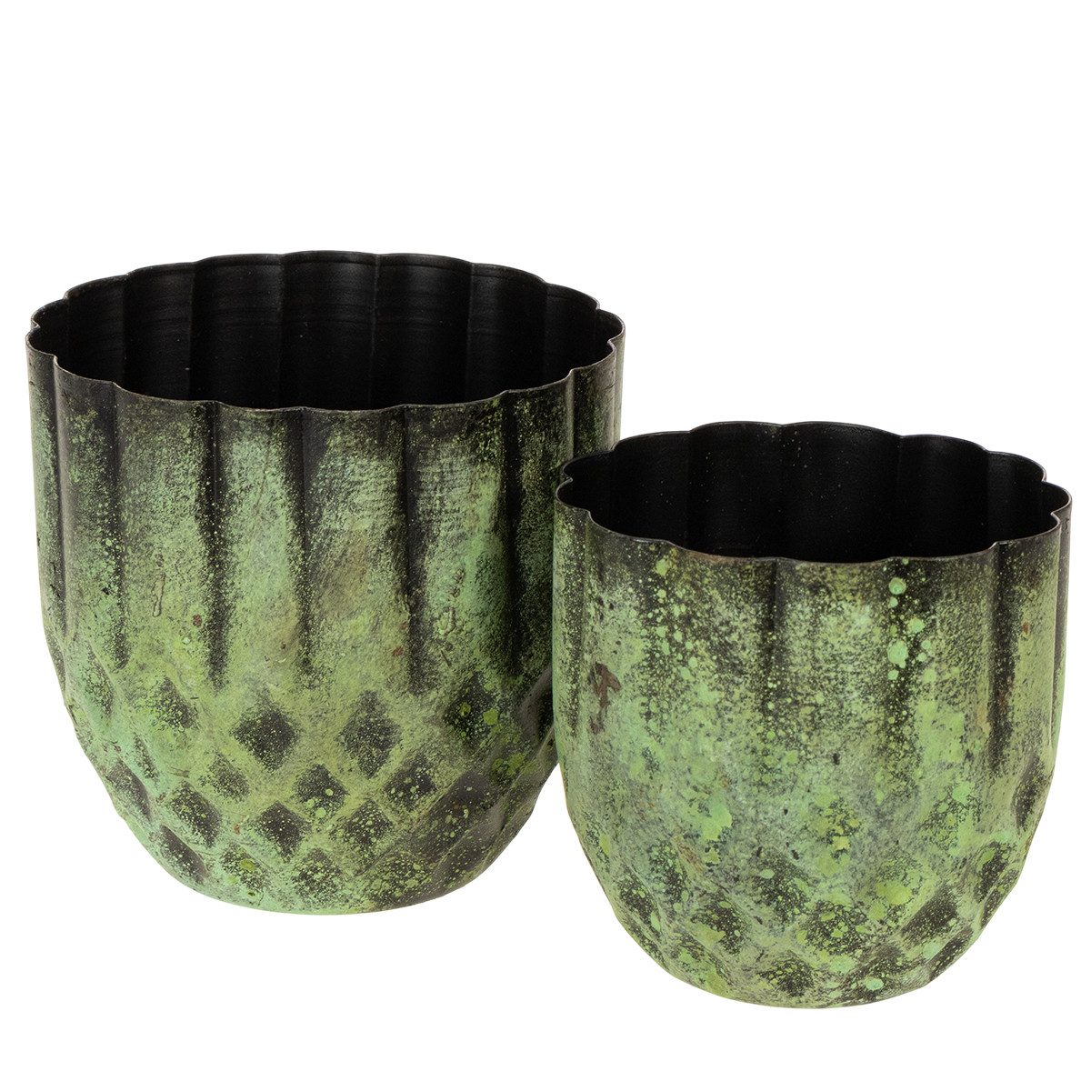 Florists Products Übertopf 2er-Set Vintage Blumentopf Grün aus Metall Ø14/12cm -