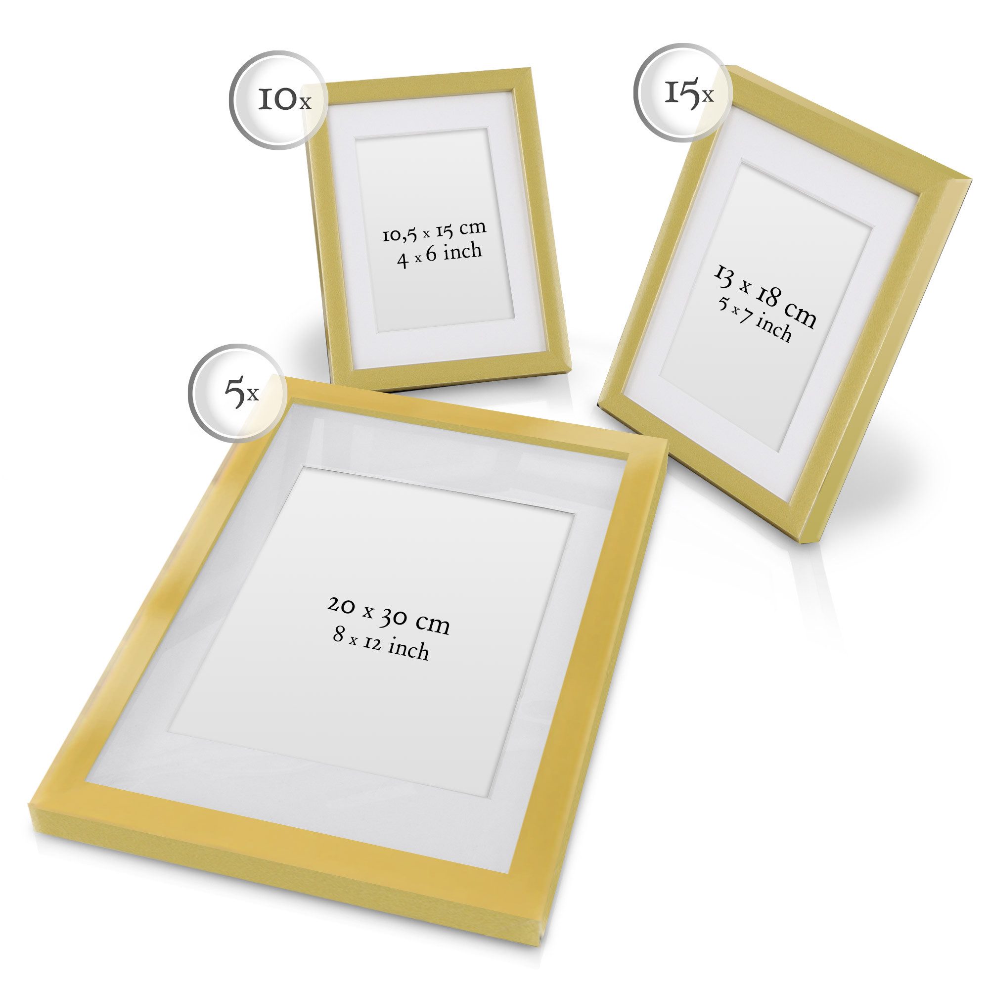 bomoe Bilderrahmen 30er Bilderrahmen Set - 10x 10x15, 15x 13x18, 5x 20x30, Gold, 10x 10x15, 15x 13x18, 5x 20x30 cm Fotorahmen Collage Bilderrahmen