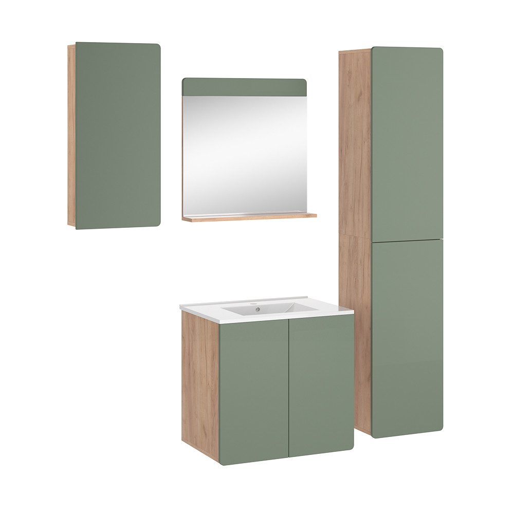 Vicco Badmöbel-Set Izan, Goldkraft Eiche/Grün, 5-teilig günstig online kaufen