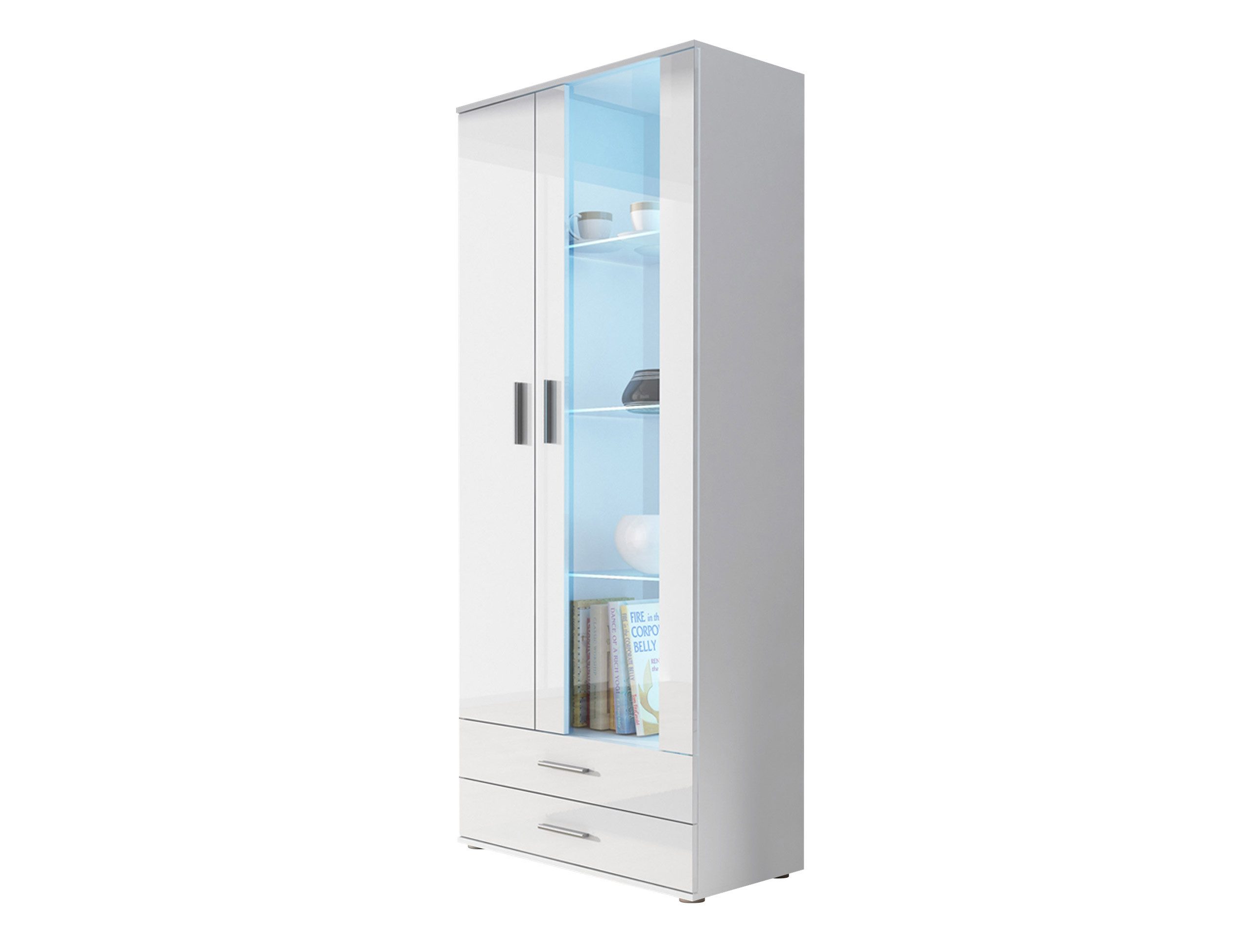 MIRJAN24 Vitrine Soho S06 (mit zwei Drehtüren und zwei Schubladen) Türen sind universell, 80x43x192 cm