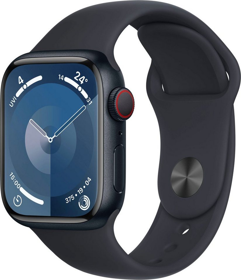 Apple Watch Series 9 GPS + Cellular 41mm Aluminium Smartwatch (4,1 cm/1,61  Zoll, Watch OS 10), Sport Band, Bruchgeschützt, nach IP6X staubgeschützt  und schwimmfest mit 50 m Wasserschutz