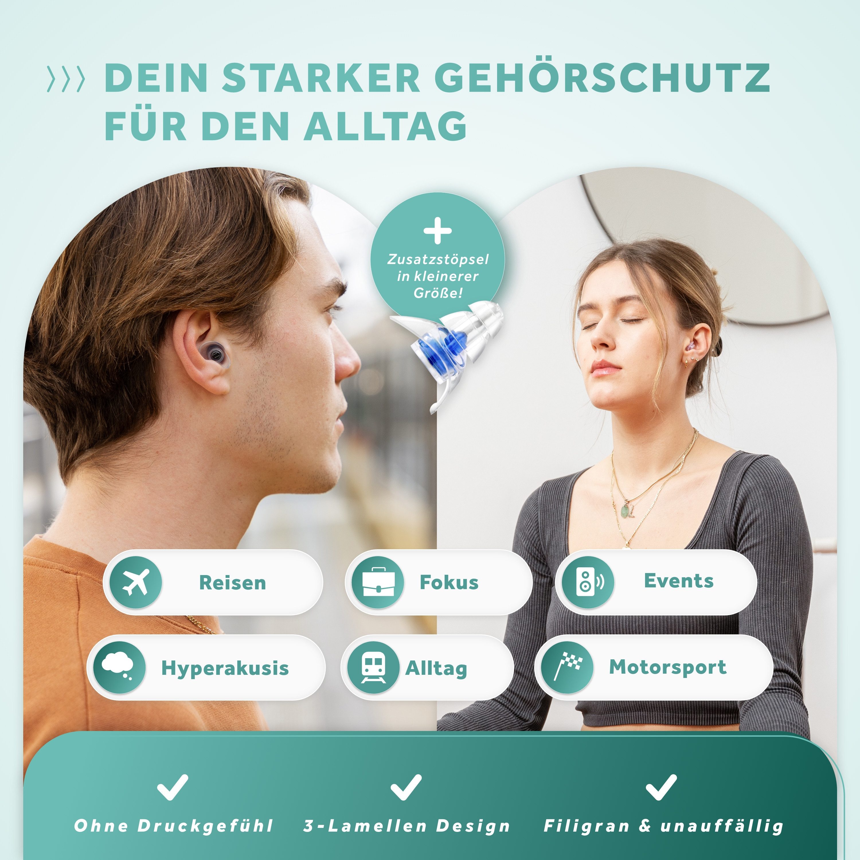 Schallwerk Gehörschutzstöpsel Strong+ Daily Ohrstöpsel dämpfen Lärm & erhalten Tonqualität, Ohrenstöpsel transparent mit Aufbewahrungsdose