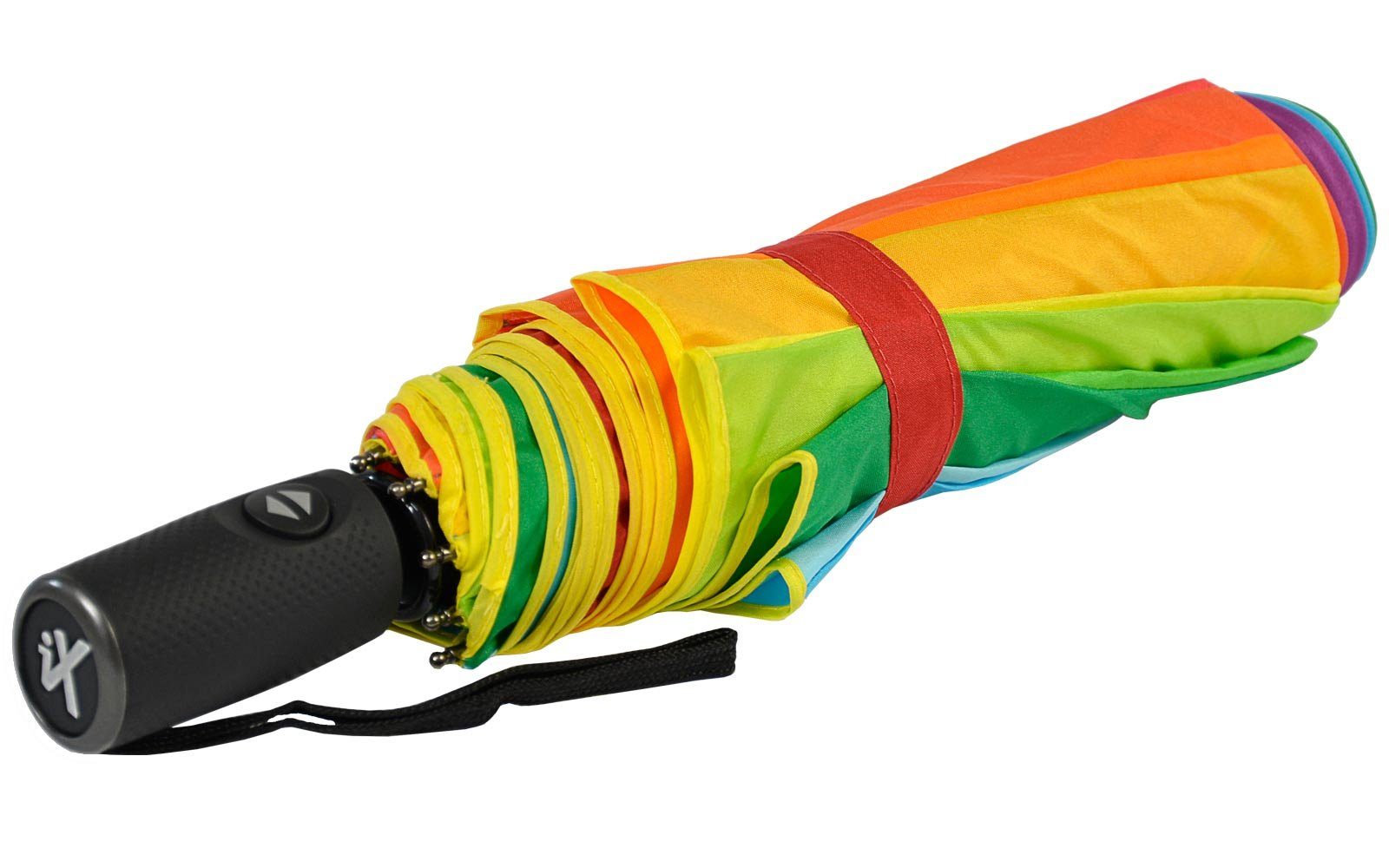 Trekking-Schirm Taschenregenschirm Automatik, XXL Regenbogen iX-brella 16-Farben riesig