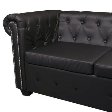 furnicato Ecksofa Chesterfield 6-Sitzer Kunstleder Schwarz