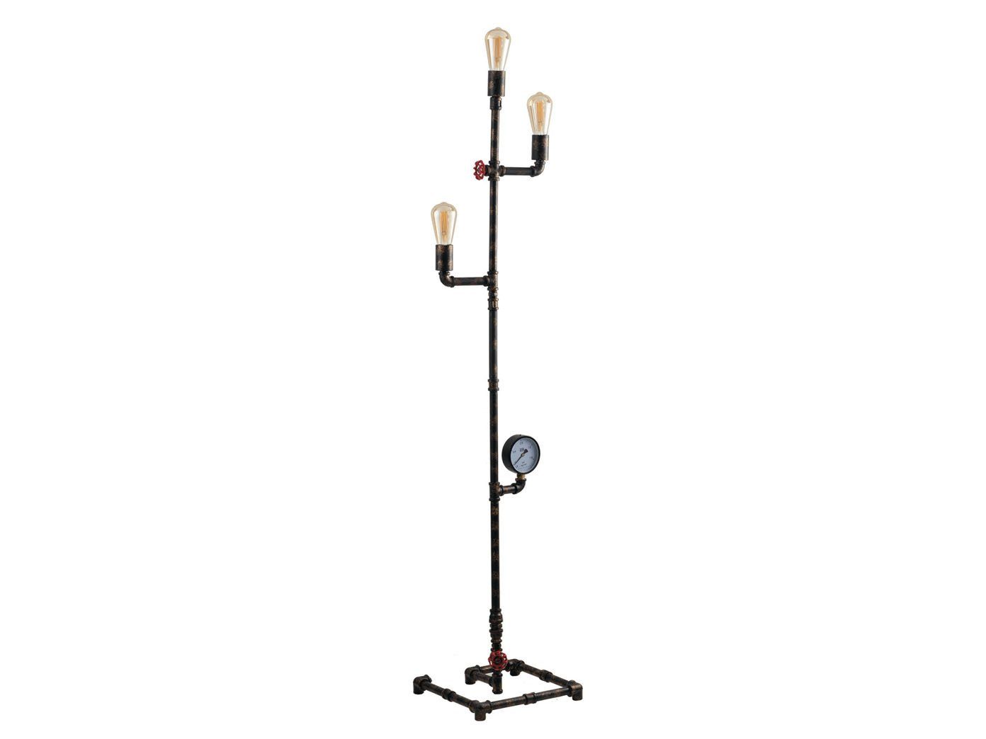 Luce Ambiente Design LED Stehlampe, LED wechselbar, warmweiß, ausgefallen-e Industrial Rohr-lampe 3-flammig in Rost-optik, H: 159cm