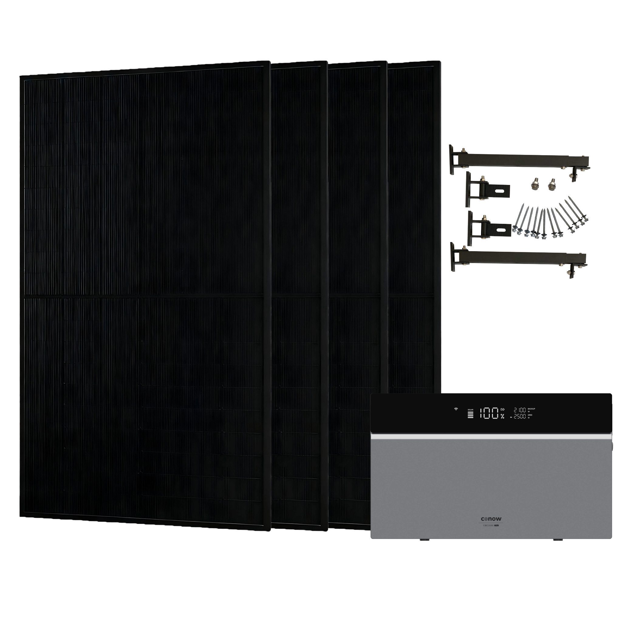Conow Balkonkraftwerk Conow CBE2000 Pro 1820W Balkonkraftwerk Komplettset mit Halterung, (Set, Conow CBE2000 Pro+ 4x 455W Module+ Halterung), KI Energiemanagement, 2500W AC Ausgang, IP65, LiFePO4