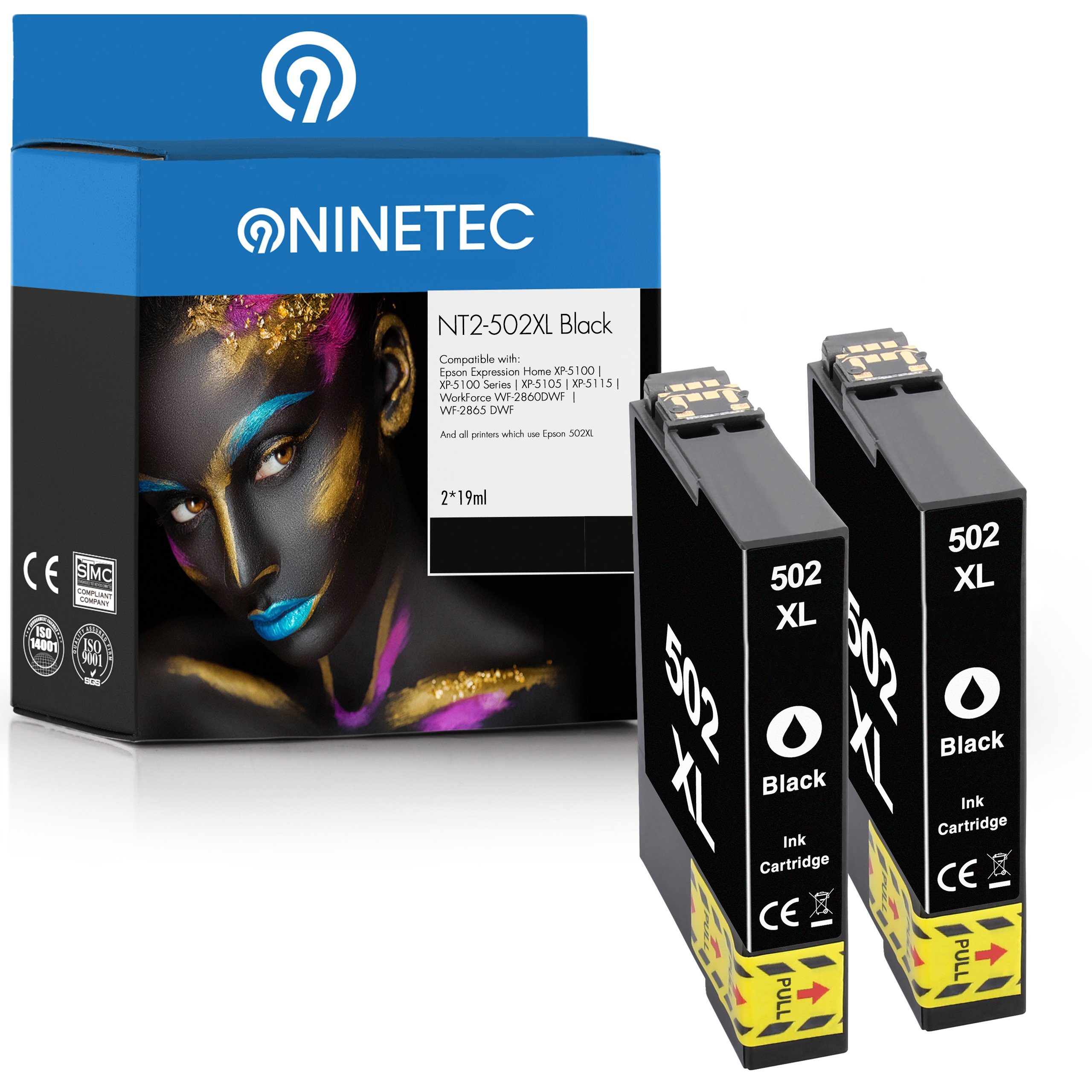 NINETEC 2er Set ersetzt Epson 502XL 502 XL Black Tintenpatrone