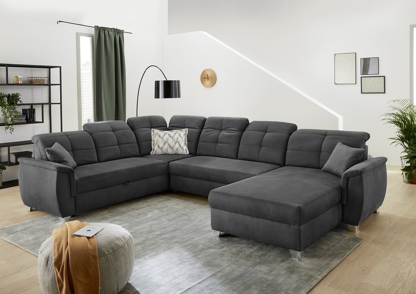 Jockenhöfer Gruppe Wohnlandschaft Livorno U-Form, B: 354 cm, mit Schlaffunktion, Bettkasten, Kopfteilverstellung & Zierkissen