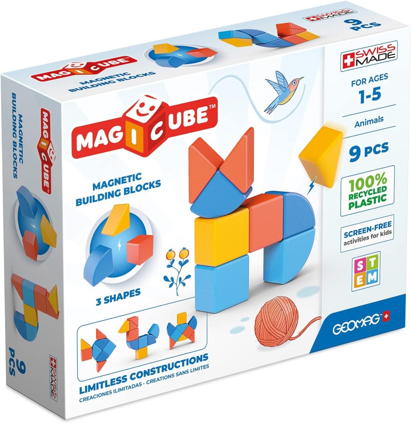 Geomag™ Lernspielzeug MAGICUBE - 9 Magnetische Bausteine. Baue ein Tier (9-St), Magnetische Bausteine