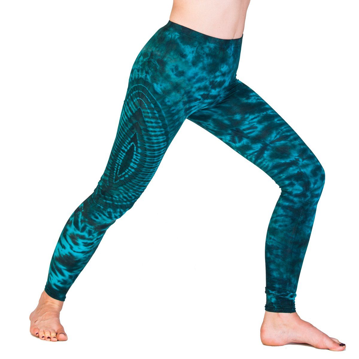 PANASIAM Leggings Unikat Batik Leggings 'Sonne' aus natürlicher Viskose Goa Hose im Batik Look Yogaleggings Sporthose Sportleggings lange Leggings TD12 Blaugrün