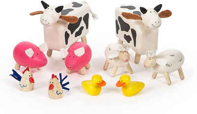 PINTOY Spielwelt Bauernhof Tiere aus Holz • Kinder Holzspielzeug • Farm Animals 10tlg.