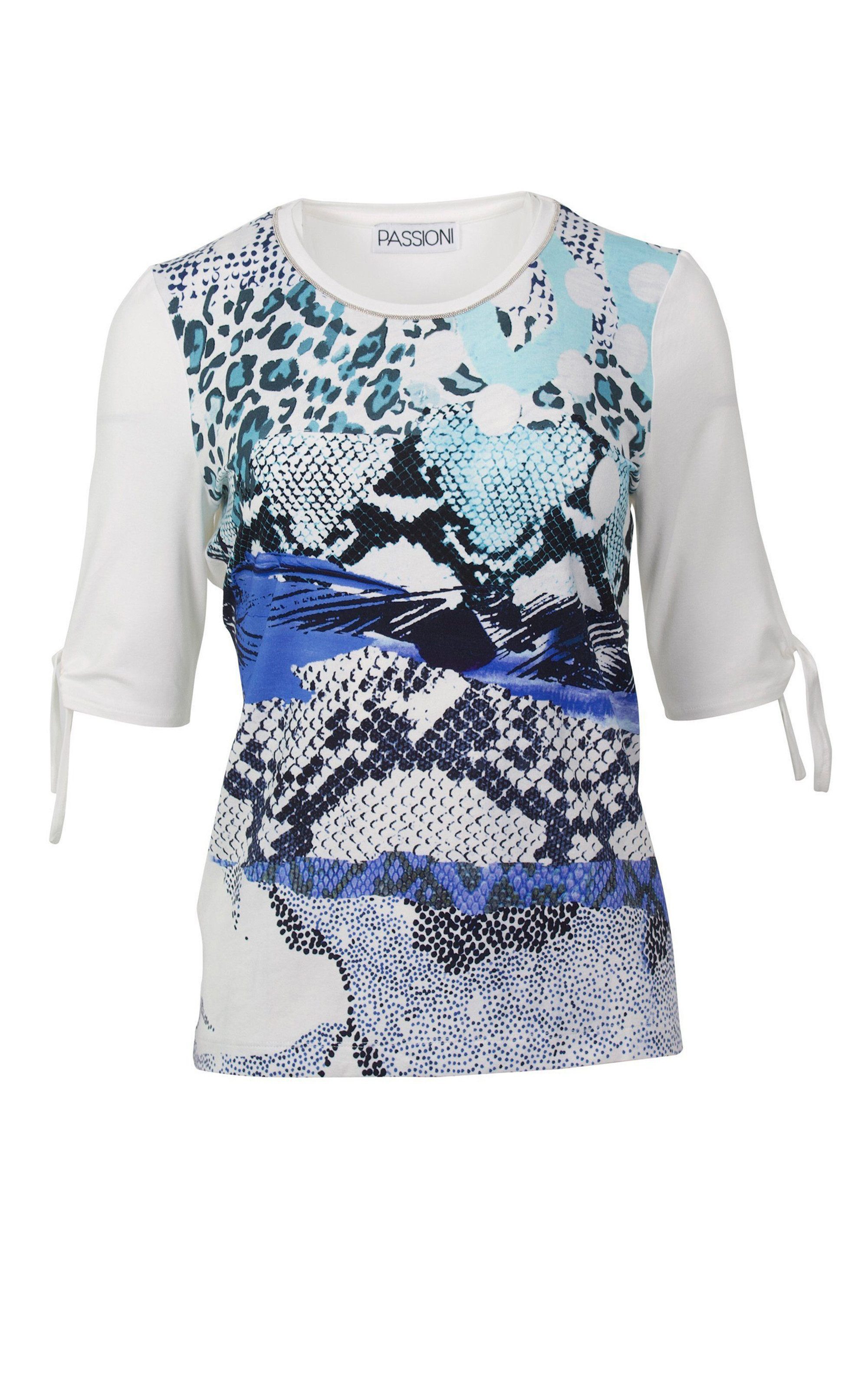 Passioni T-Shirt Animalprint Shirt T- shirt mit Print und Kettendetail am Auschnitt