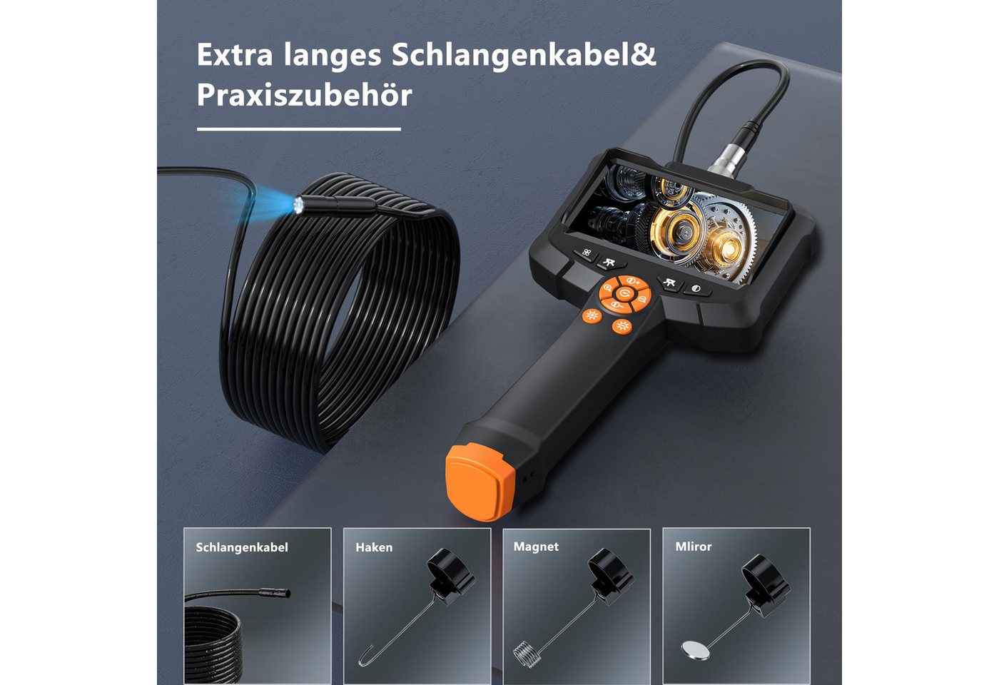 Thumbnail - ZEUOPQ 10M Kabel Boroskop Endoskop-Kamera mit Licht, IP67 4,3" IPS Bildschirm Inspektionskamera (HD 1080P, 1080P 4,3" IP...