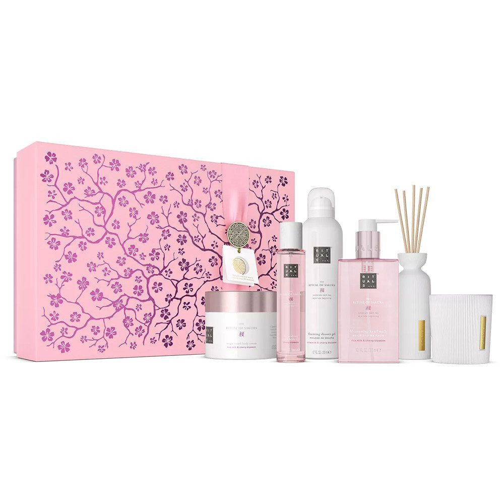 Rituals Pflege-Geschenkset The Ritual of Sakura Gift Set XL, 6-tlg., Duschgel, Body Cream, Kerze, Duftstäbchen, Handseife & Spray