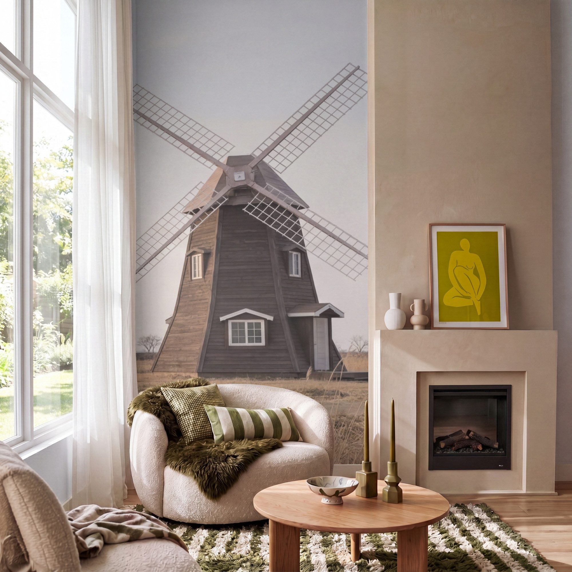 OnlyWow Fototapete Windkraftanlagen - Landschaft - Feld, Matt, bedruckt, Modern, Wanddekoration, Vinyl Tapete 140x260cm