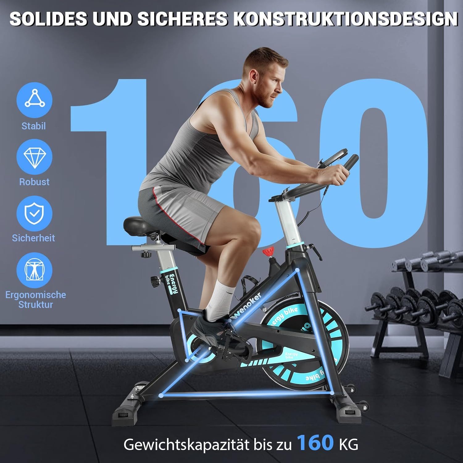 Wenoker Heimtrainer Fahrrad mit App,Magnetischem Widerstand, Indoor Bike, Kardio Training Fitnessbikes, Kinomap&Zwift kompatibel, Bis 160KG