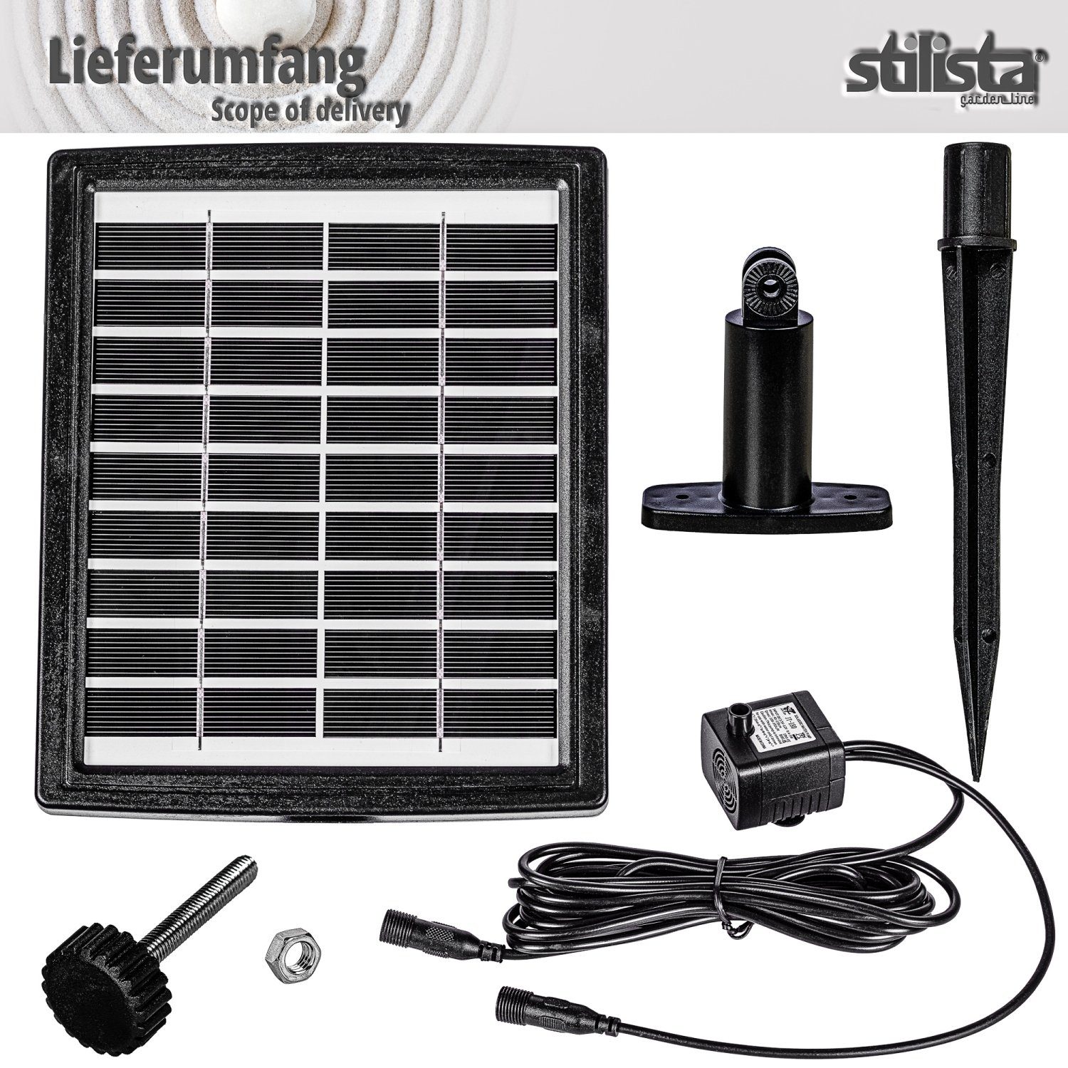 STILISTA Solarpumpe Solar Pumpe kleine Brunnen 2,8 W, Förderhöhe bis