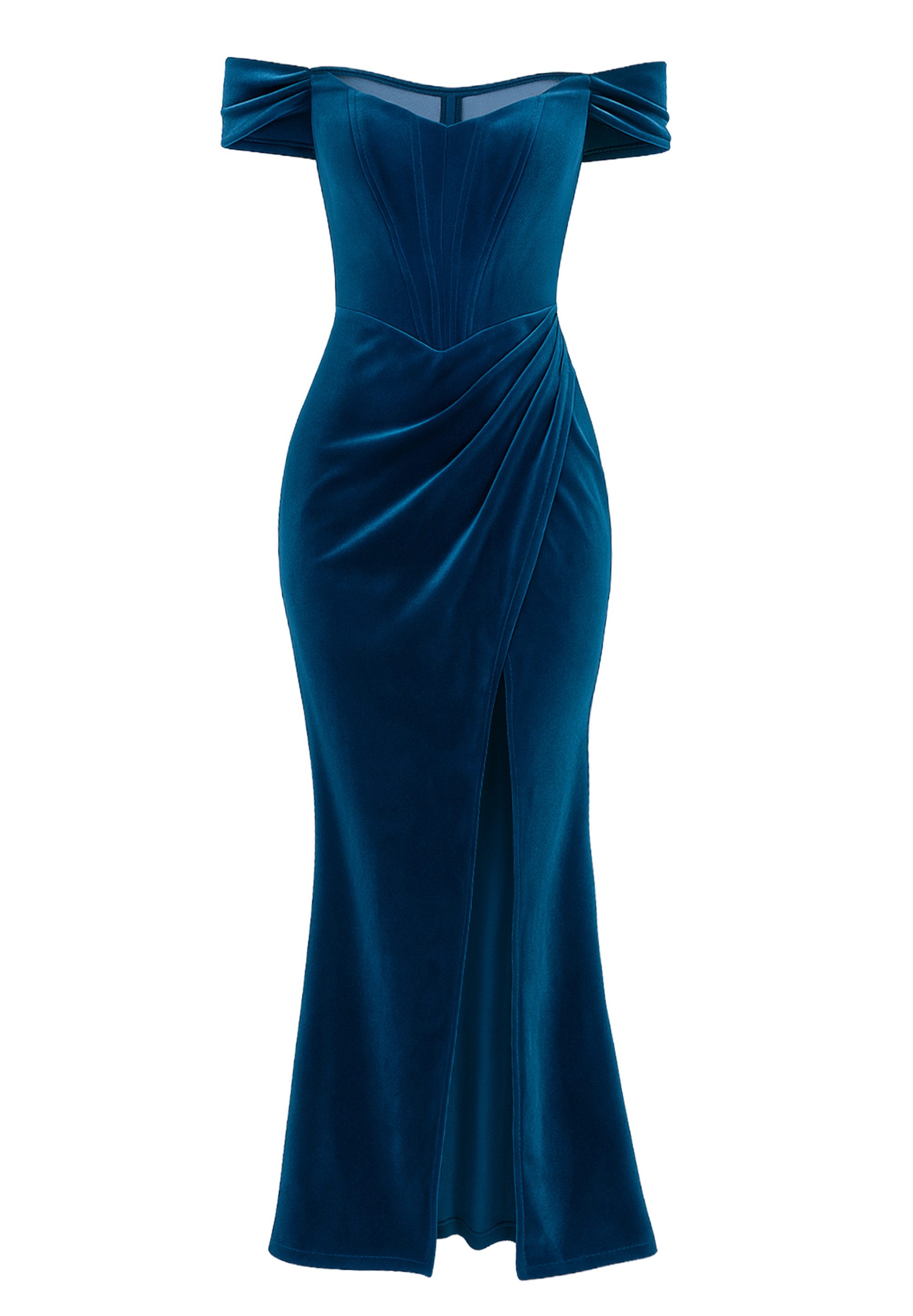 Goddiva Maxikleid Draped Shoulder Velvet Corset Maxi Dress langes Kleid, mi günstig online kaufen