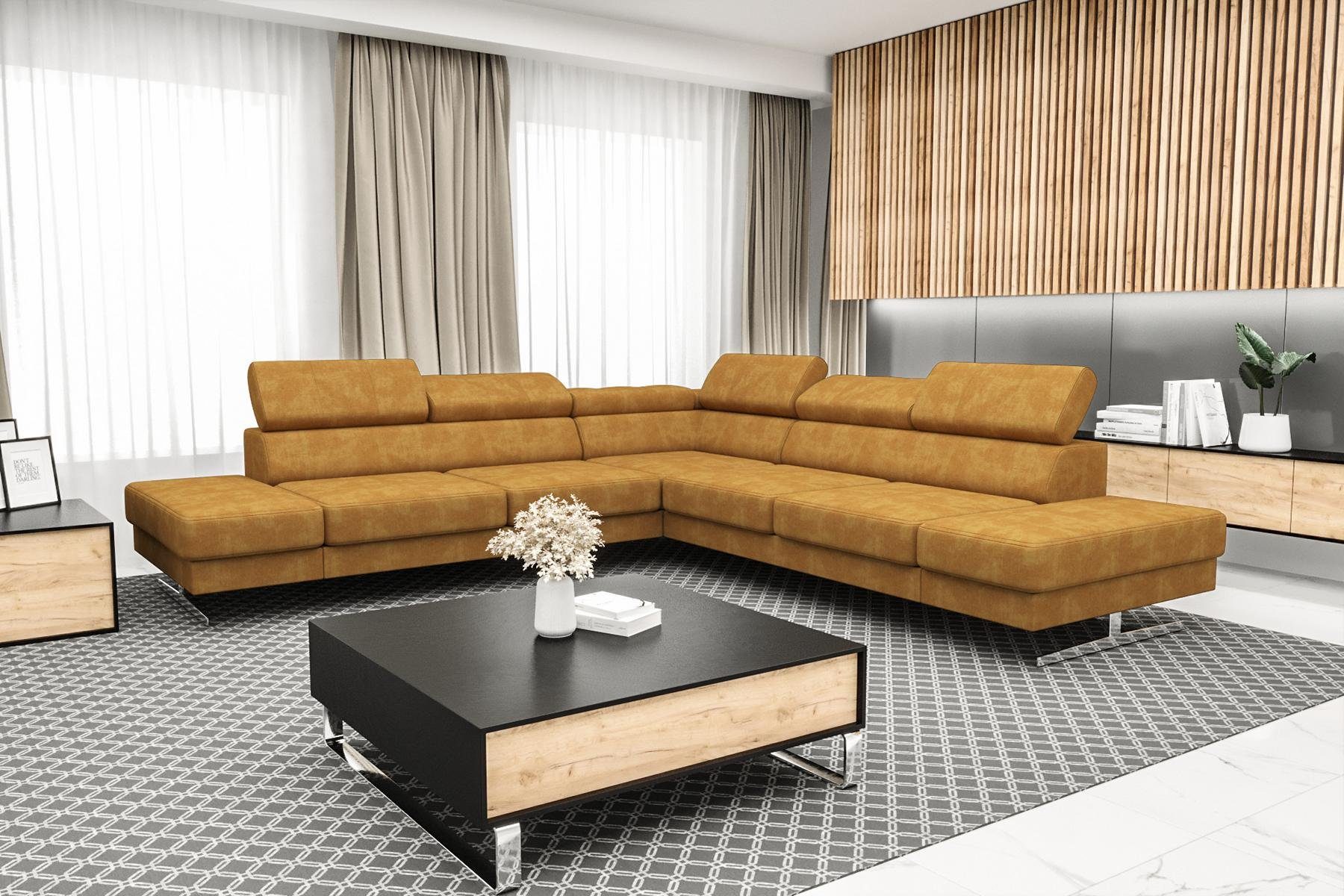 Sofa Designer Orange Couch Europe JVmoebel Luxus Textil, Wohnzimmer Made Schwarzes in Ecksofa L-Form