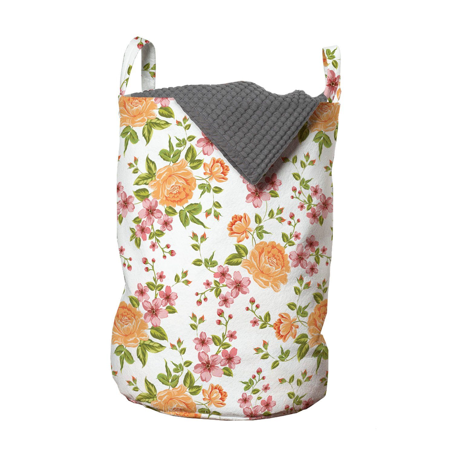 Waschsalons, Theme Peony Wäschekorb mit Braut Wäschesäckchen für Blume Poppy Griffen Abakuhaus Kordelzugverschluss