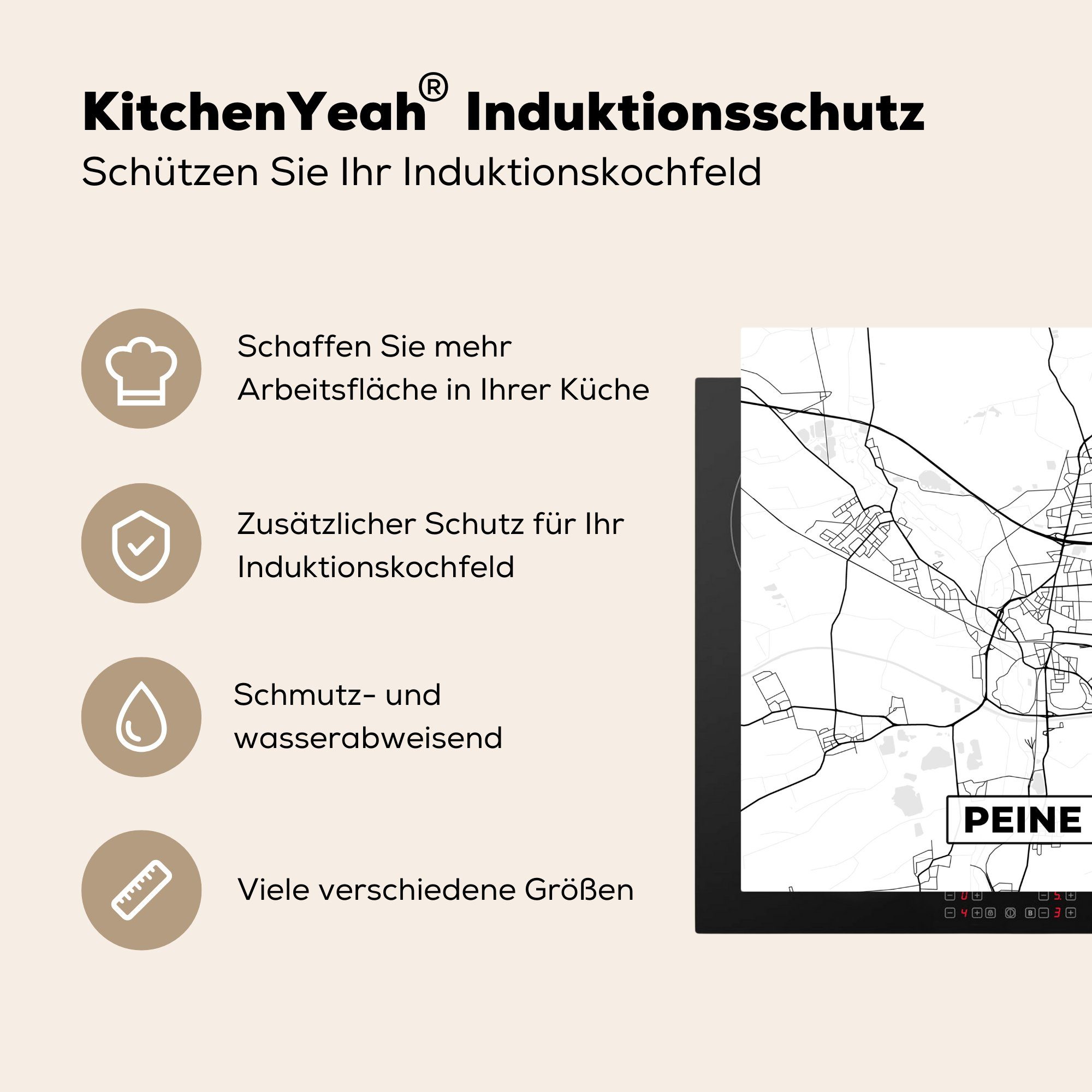 MuchoWow Herdblende-/Abdeckplatte - Vinyl, Peine - 78x78 (1 cm, Arbeitsplatte küche Karte Stadtplan, für tlg), Ceranfeldabdeckung