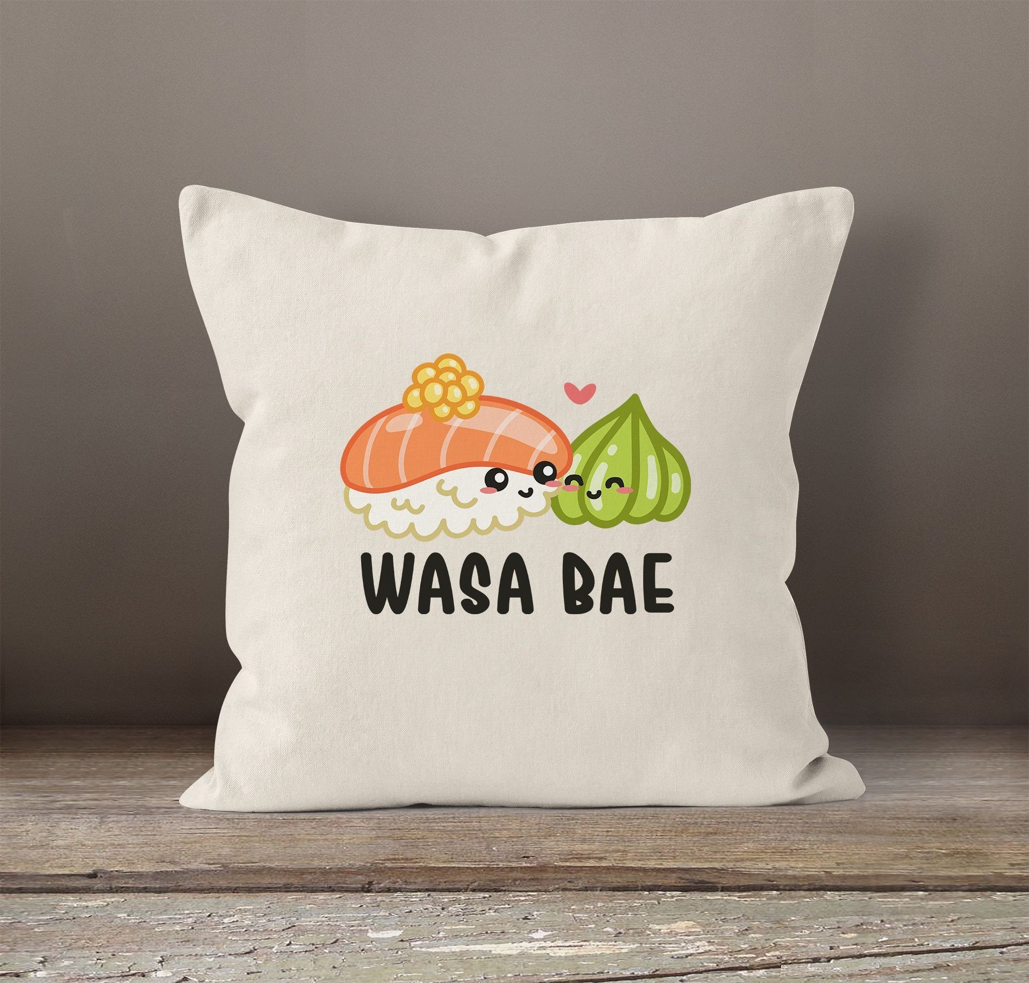 MoonWorks Dekokissen Kissen-Bezug Geschenk Kissen-Hülle Sushi Wasa Wasabi Baumwolle Bae Deko-Kissen MoonWorks® Valentinstag natur Wasabae