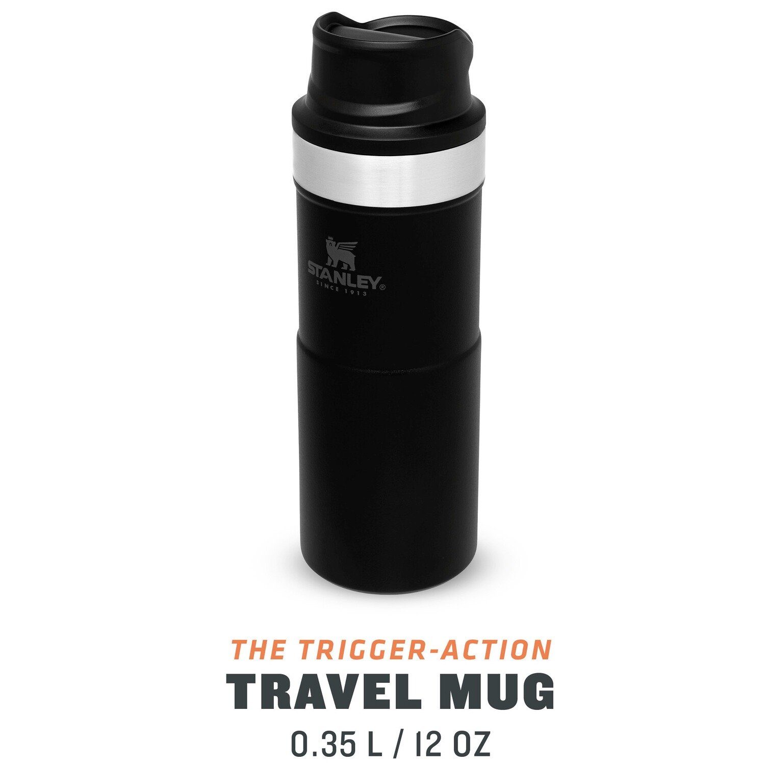 Mug STANLEY Trigger Trinkbecher Schwarz ml Action Travel 350 Isolierflasche