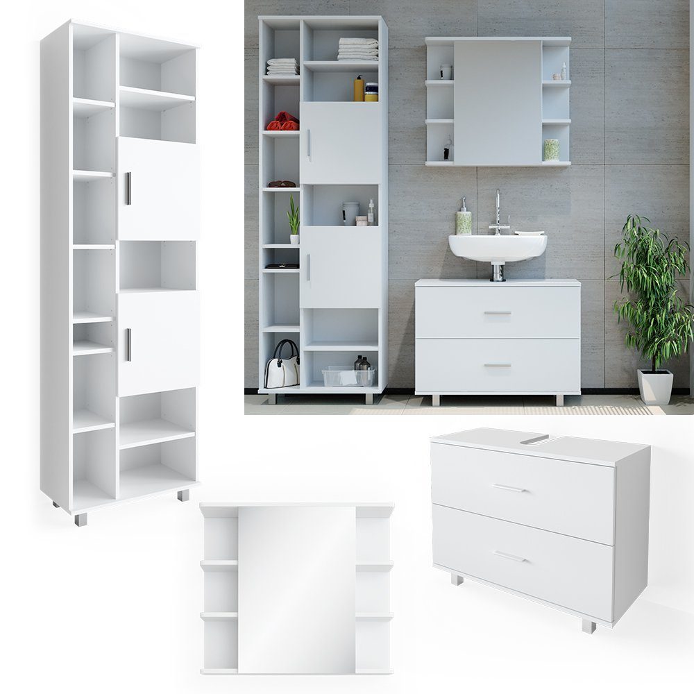 Vicco Badmöbel-Set Ilias, Weiß, 3 Teile, mit Hochschrank, (3-St., 3er Set)