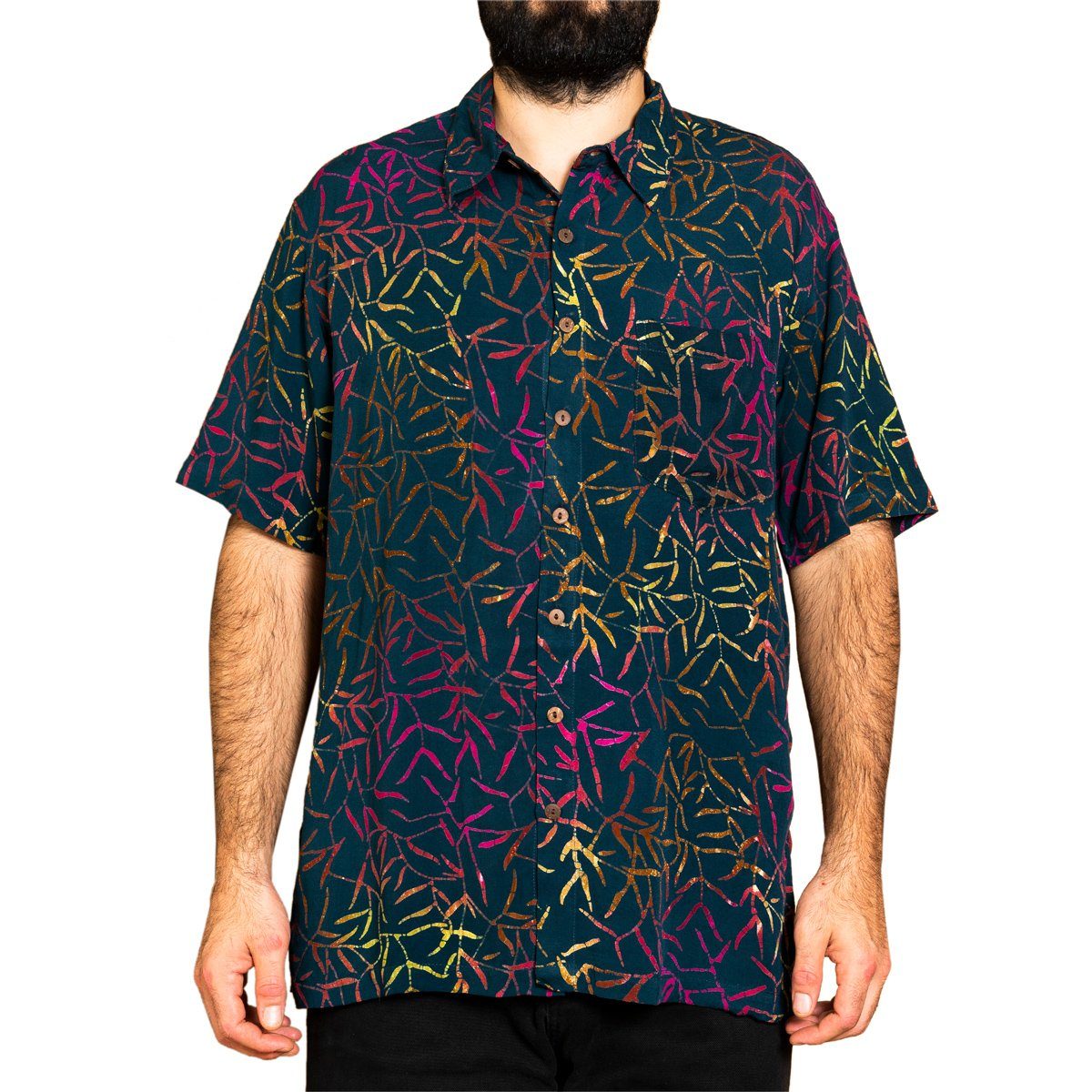 PANASIAM Kurzarmhemd Kurzarmhemd mit Kragen Wachsbatik Herren Hemd in lebendigen Mustern und leuchtenden Farben langlebiges Sommerhemd Freizeithemd