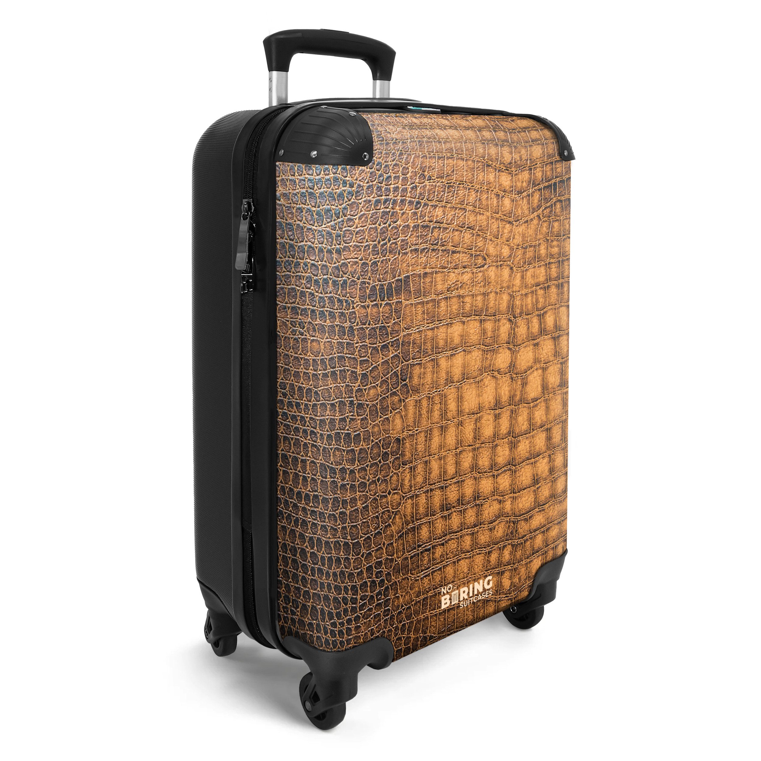 NoBoringSuitcases.com© Hartschalen-Trolley Dunkelbraunes Leder mit Krokodil günstig online kaufen