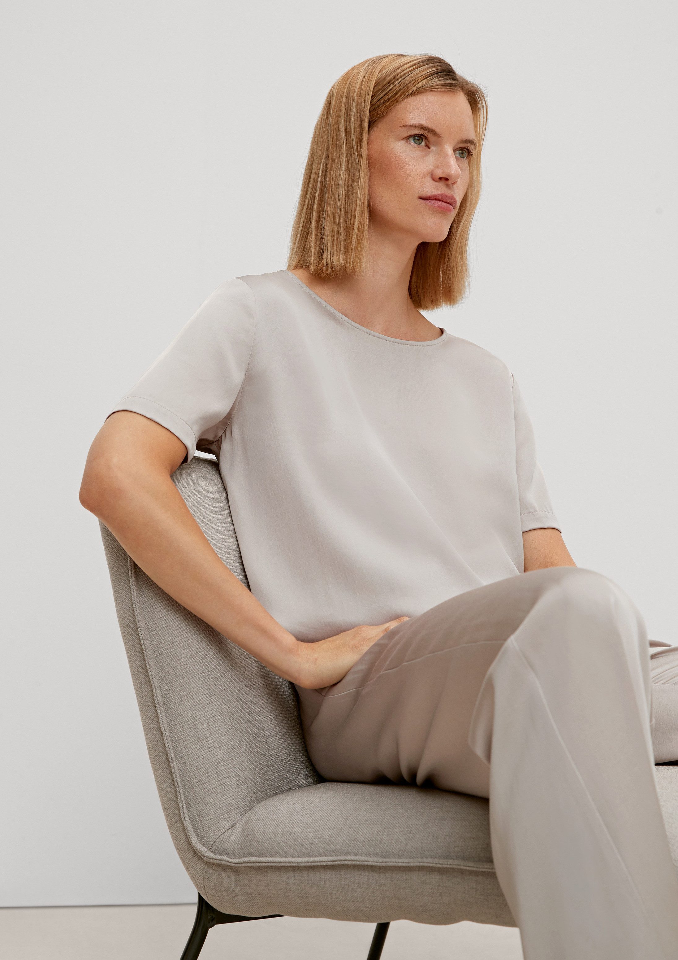 comma Kurzarmbluse Bluse Blusenshirt aus Satin