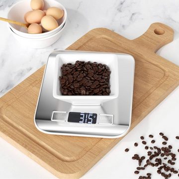 Ailiebe Design Küchenwaage Digitalwaage Edelstahl mit LCD-Display mit 6 Messeinheiten, Lebensmittel wiegen zum Kochen Backen inkl. Batterien