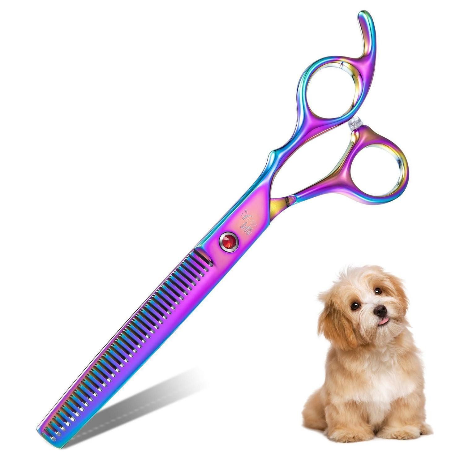 LuxusKollektion Haarschere Effilierschere Hundeschere 440C Edelstahl Rainbow