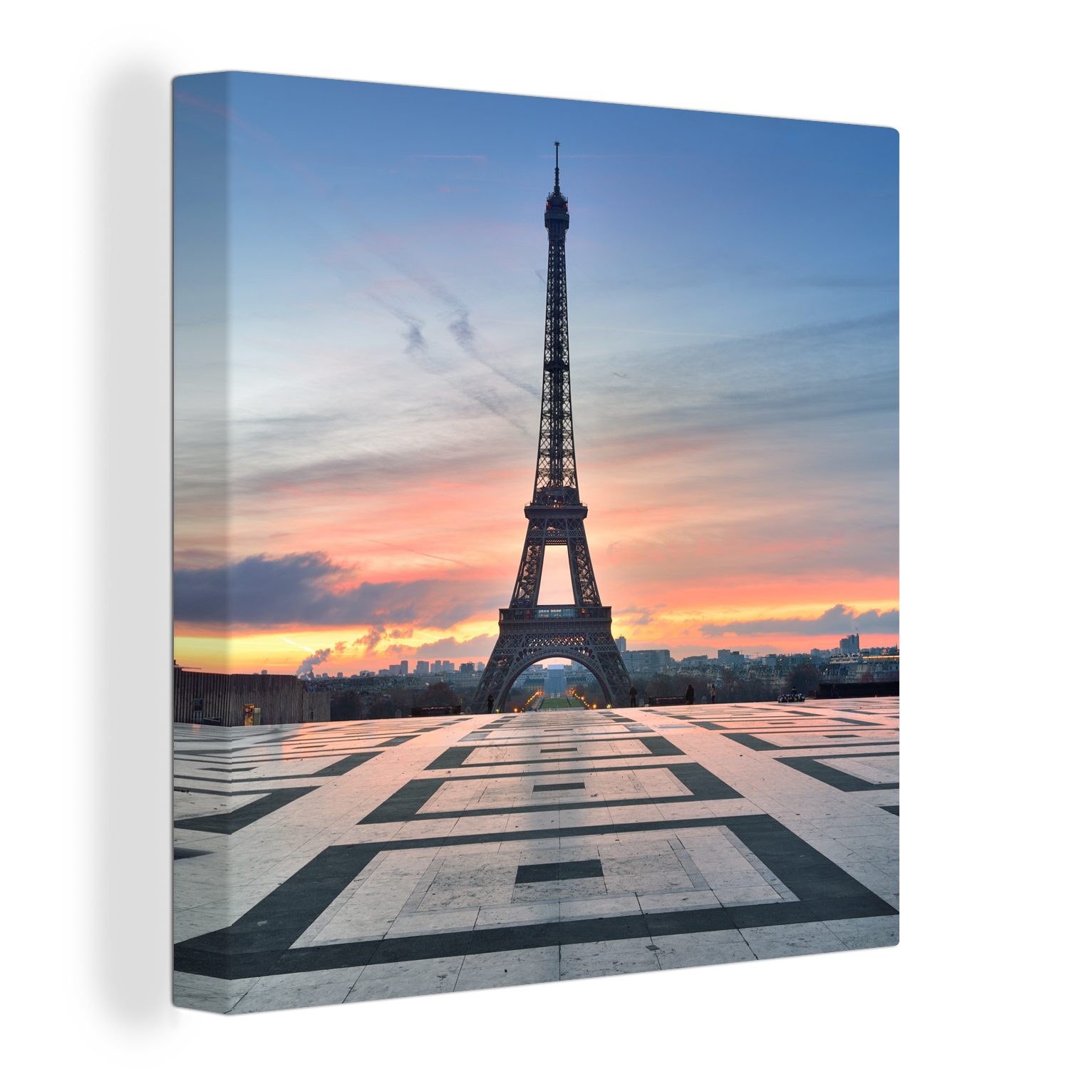 OneMillionCanvasses® Leinwandbild Der Eiffelturm vom Platz des Palais de Chaillot bei Sonnenuntergang, (1 St), Leinwand Bilder für Wohnzimmer Schlafzimmer