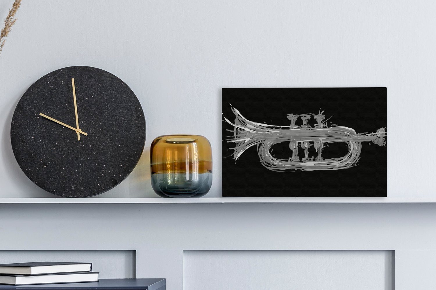 Wanddeko, und schwarz Leinwandbilder, einer cm Aufhängefertig, 30x20 - Trompete (1 weiß, OneMillionCanvasses® Leinwandbild Wandbild St), Illustration