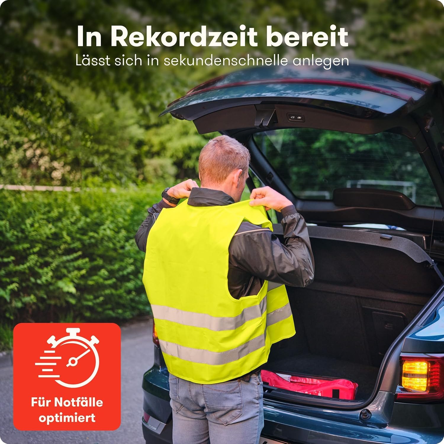 Purahelp Warnweste Auto - Europaweit gültig nach EN ISO 20471 (Reflektierende Warnweste Auto - Sicherheitsweste Auto Warnweste Gelb, 2-tlg) Warnschutzweste - Sicherheitswesten