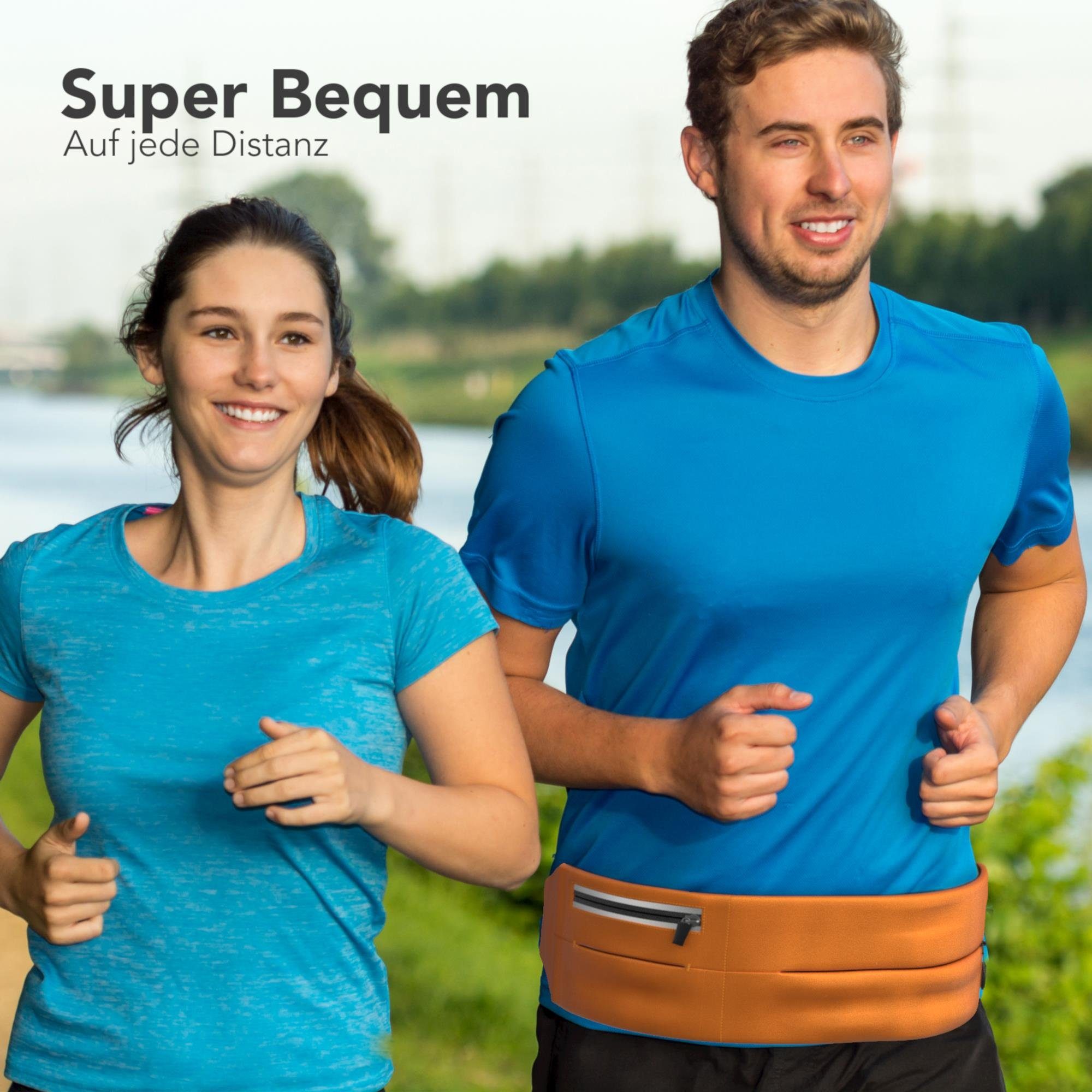 EAZY CASE Laufgürtel Universal Sport Bauchtasche Breit Laufgürtel für Handy Schlüssel etc. Herren Sport Laufgürtel Orange