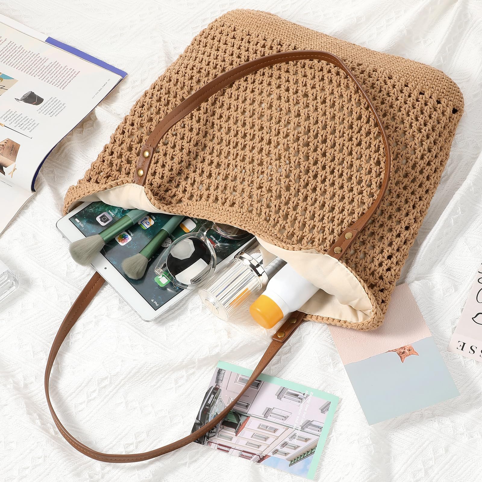 Coonoor Strandtasche Damen Große Strandtasche Familie Häkelstrandtaschen, weiche gewebte (1-tlg), Handtaschen Schultertasche für Strand Reisen Pool Fitnessstudio