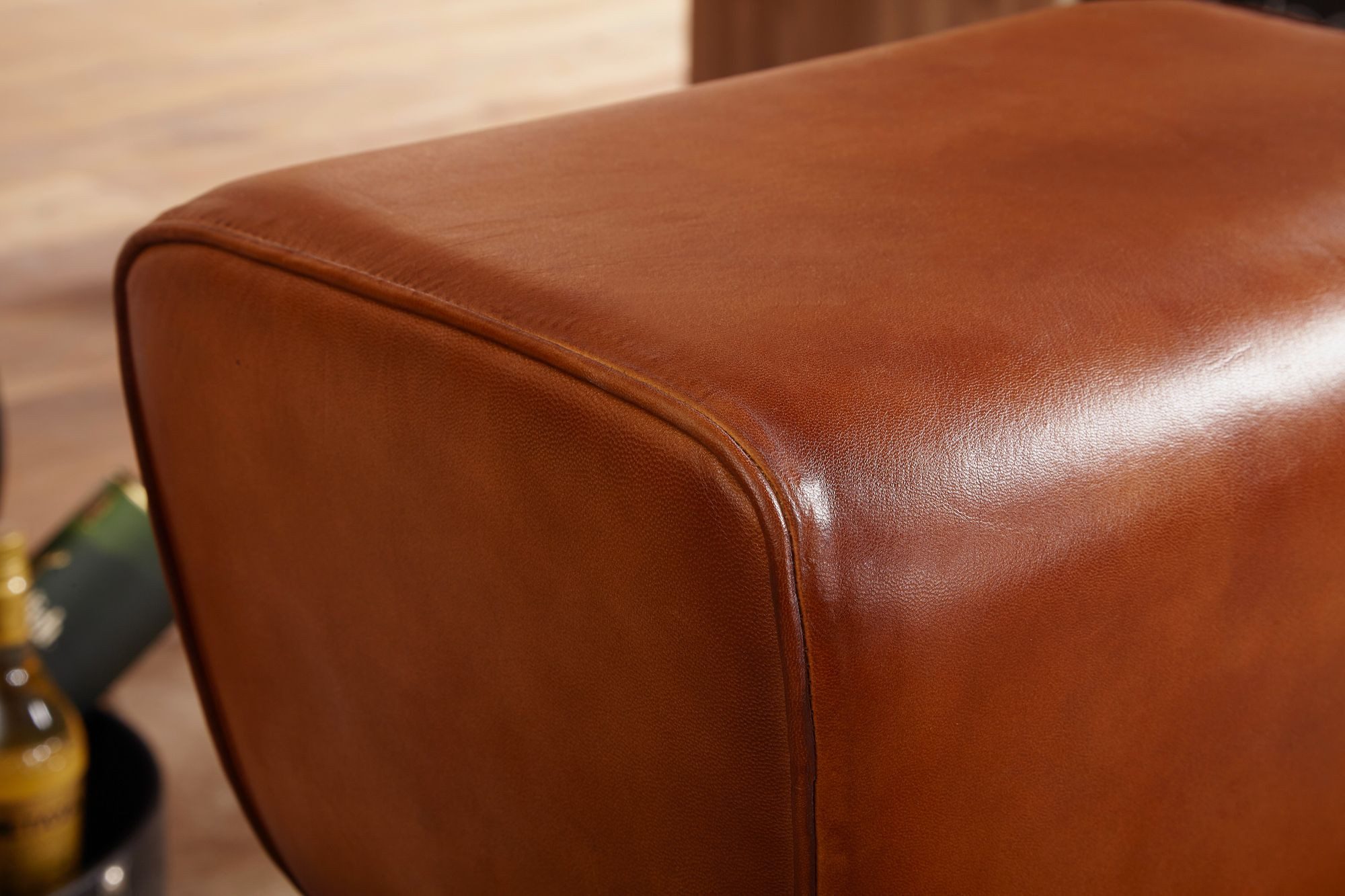 FineBuy Barhocker Turnbock 43x75x43 cm Mango Massivholz / Echtleder, Design Barstuhl Braun, Lederhocker ohne Lehne, Country Hocker Tresenstuhl – Bild 5 von 5