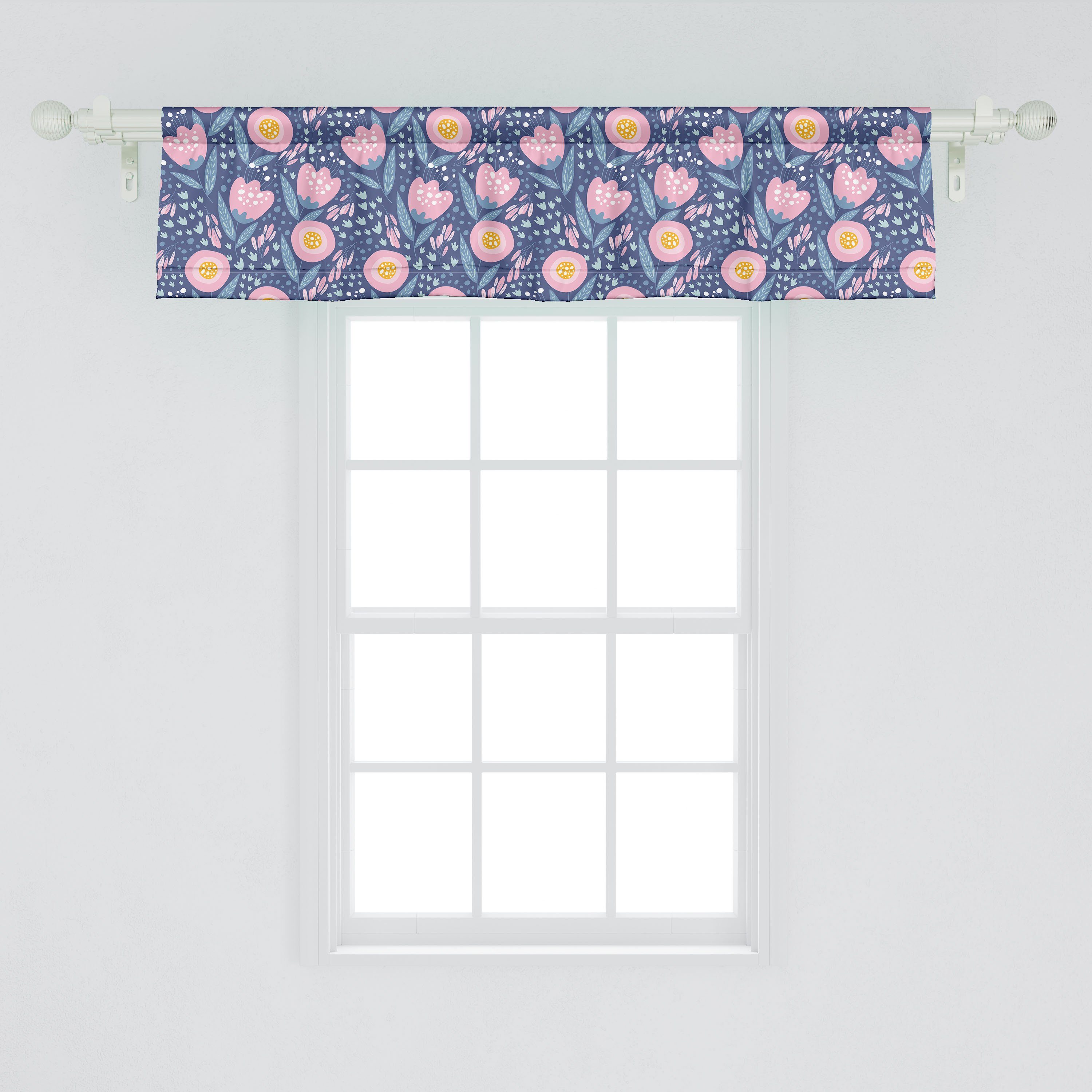 Scheibengardine Vorhang Volant Microfaser, mit Stangentasche, für Blumen Frühling Dekor Abakuhaus, Küche Schlafzimmer Blütenblätter Blumen Dreamy