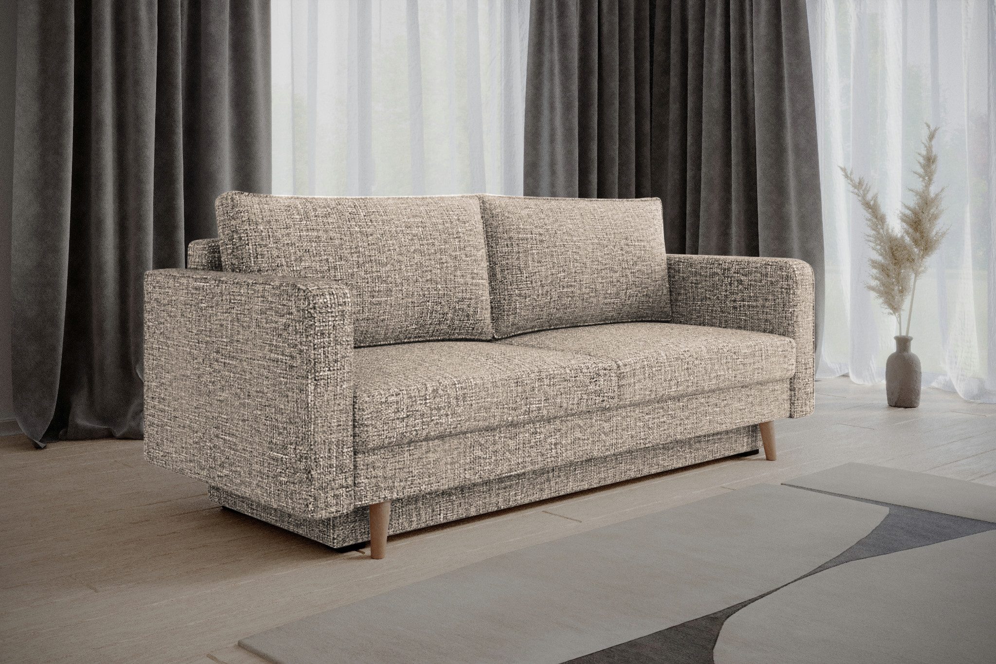 MOEBLO Sofa Marbella, modernes Schlafsofa 3-Sitzer Sofa mit Strukturstoff, Bettkasten & Liegefunktion, elegantes Design, hoher Sitzkomfort & stilvolle Gemütlichkeit, Couch Polstermöbel Sitzmöbel Wohnzimmermöbel Stoffsofa, (BxHxT): 232x90x97 cm
