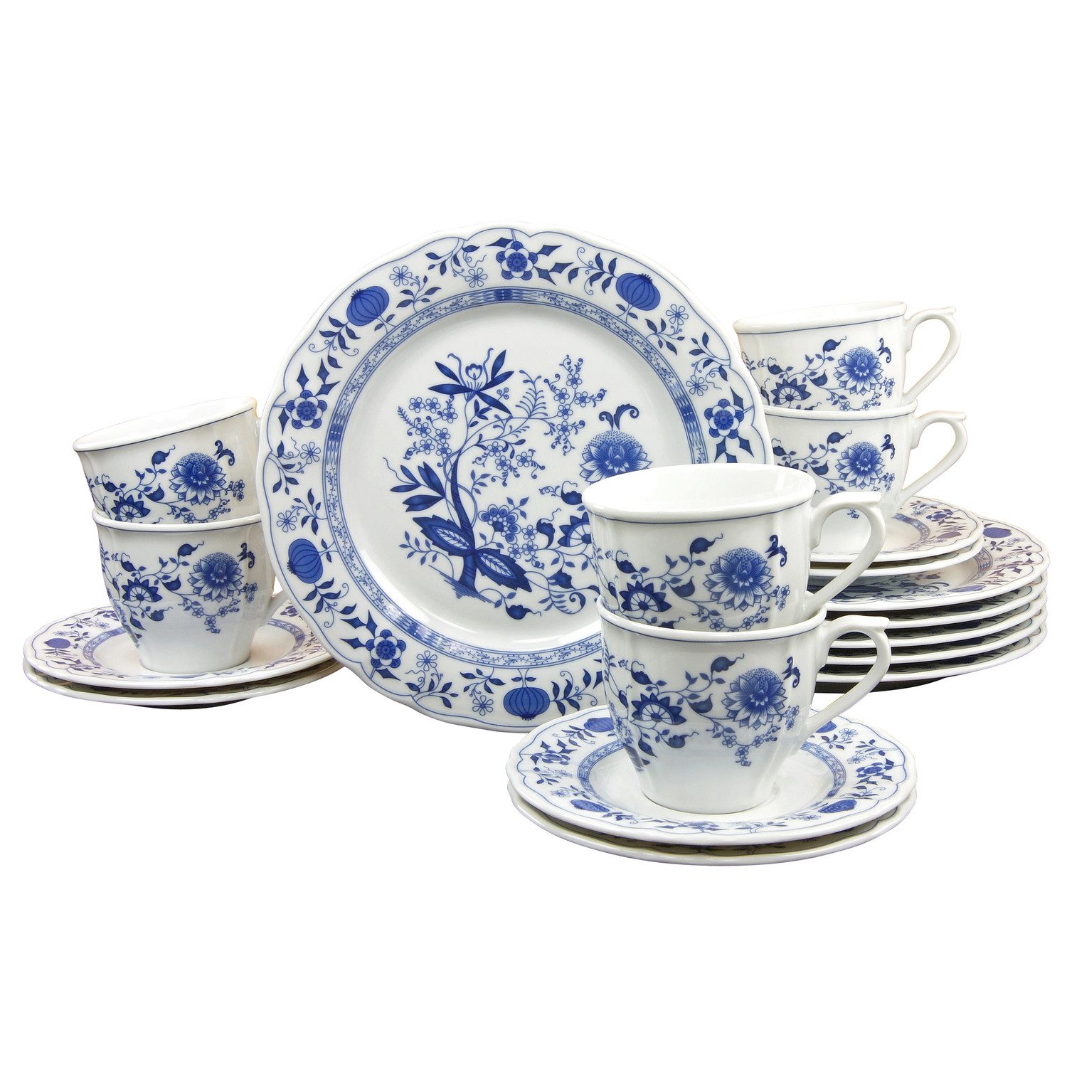 CreaTable Kaffeeservice CreaTable, 17131, Serie ZWIEBELMUSTER FLORA, Kaffeeservice 18 teilig, 6 Personen, Porzellan